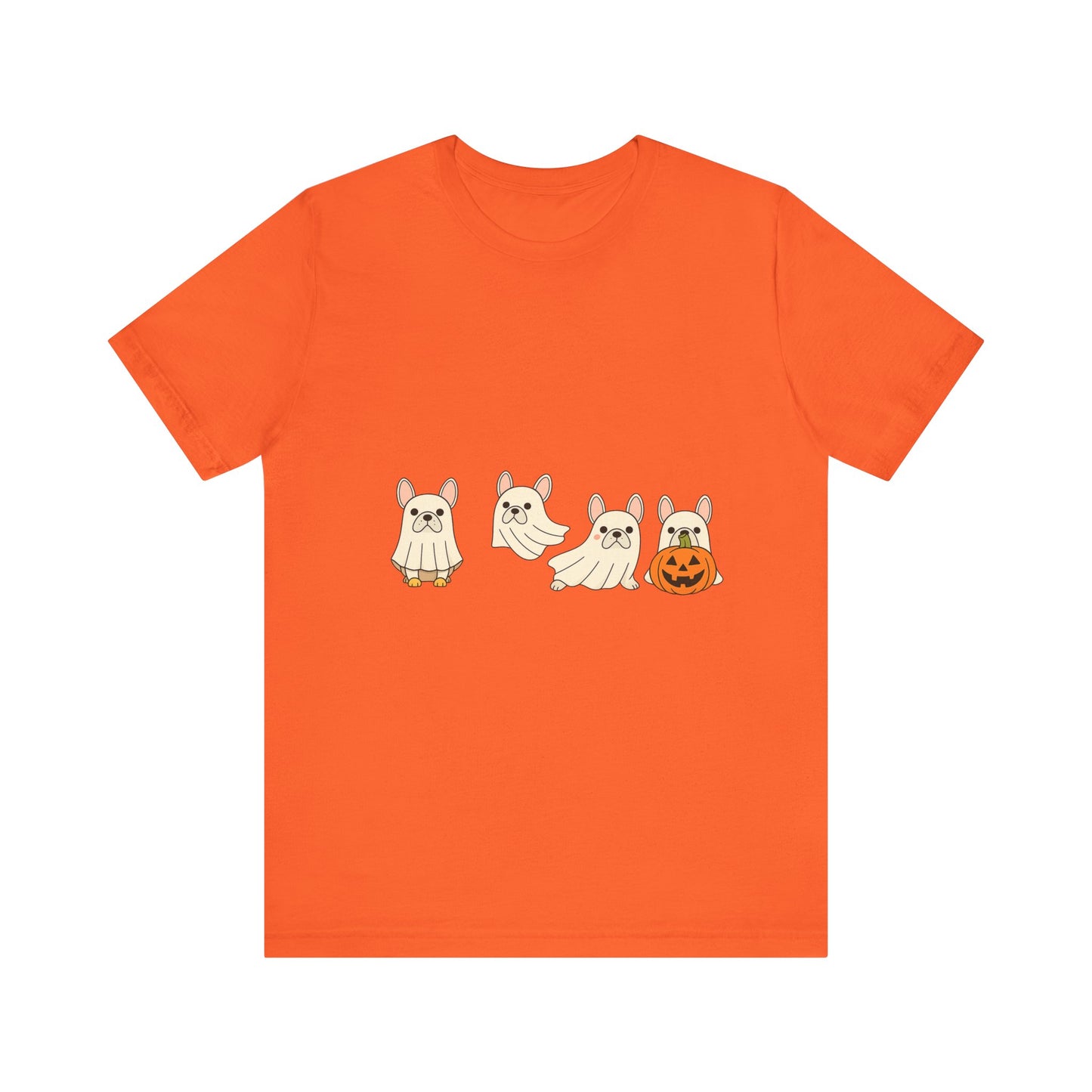Frenchie Ghost Halloween T-Shirt | Cute French Bulldog Graphic Tee | Funny Dog Lover Spooky Season Shirt | Pumpkin Ghost Frenchie Tee
