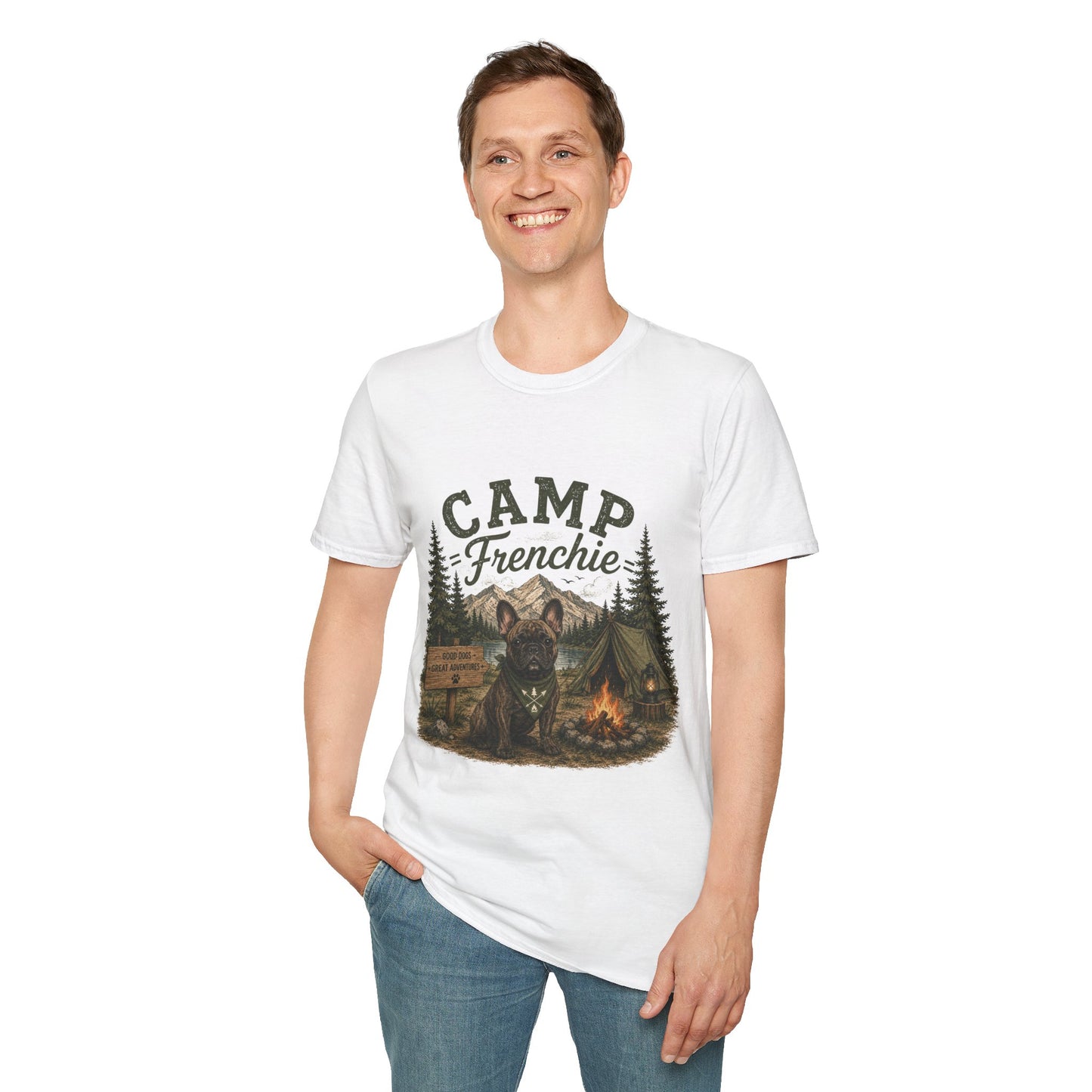 Camp Frenchie Shirt, French Bulldog Camping Shirt, Frenchie Outdoor Tee, Dog Camping Shirt, Adventure Dog Lover Gift, Campfire French Bulldog T-Shirt, Nature Graphic Tee