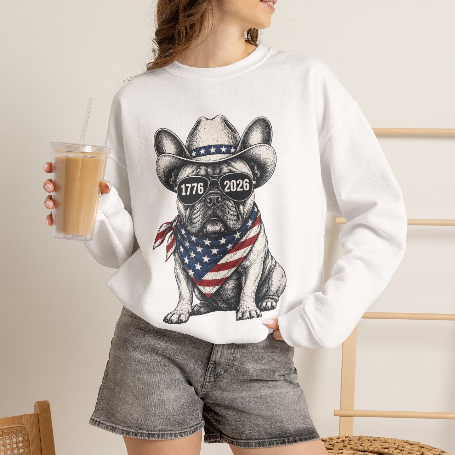America 250 French Bulldog Sweatshirt, Patriotic Frenchie Crewneck, 1776 2026 USA Anniversary Sweatshirt, Fourth of July Dog Lover Gift