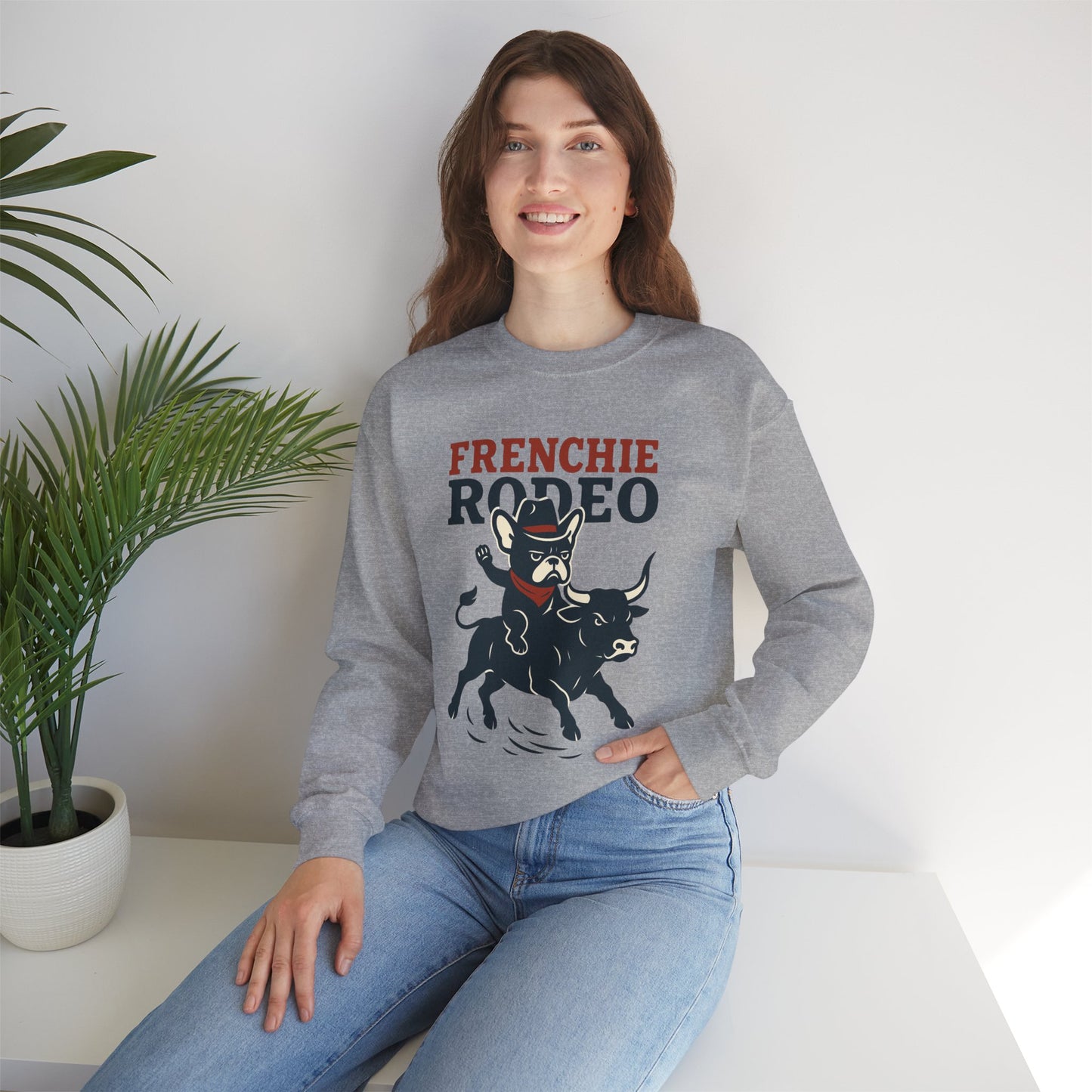 Frenchie Rodeo Sweatshirt – Cowboy French Bulldog Crewneck, Western Dog Lover Gift, Funny Rodeo Pullover for Pet Moms & Dads