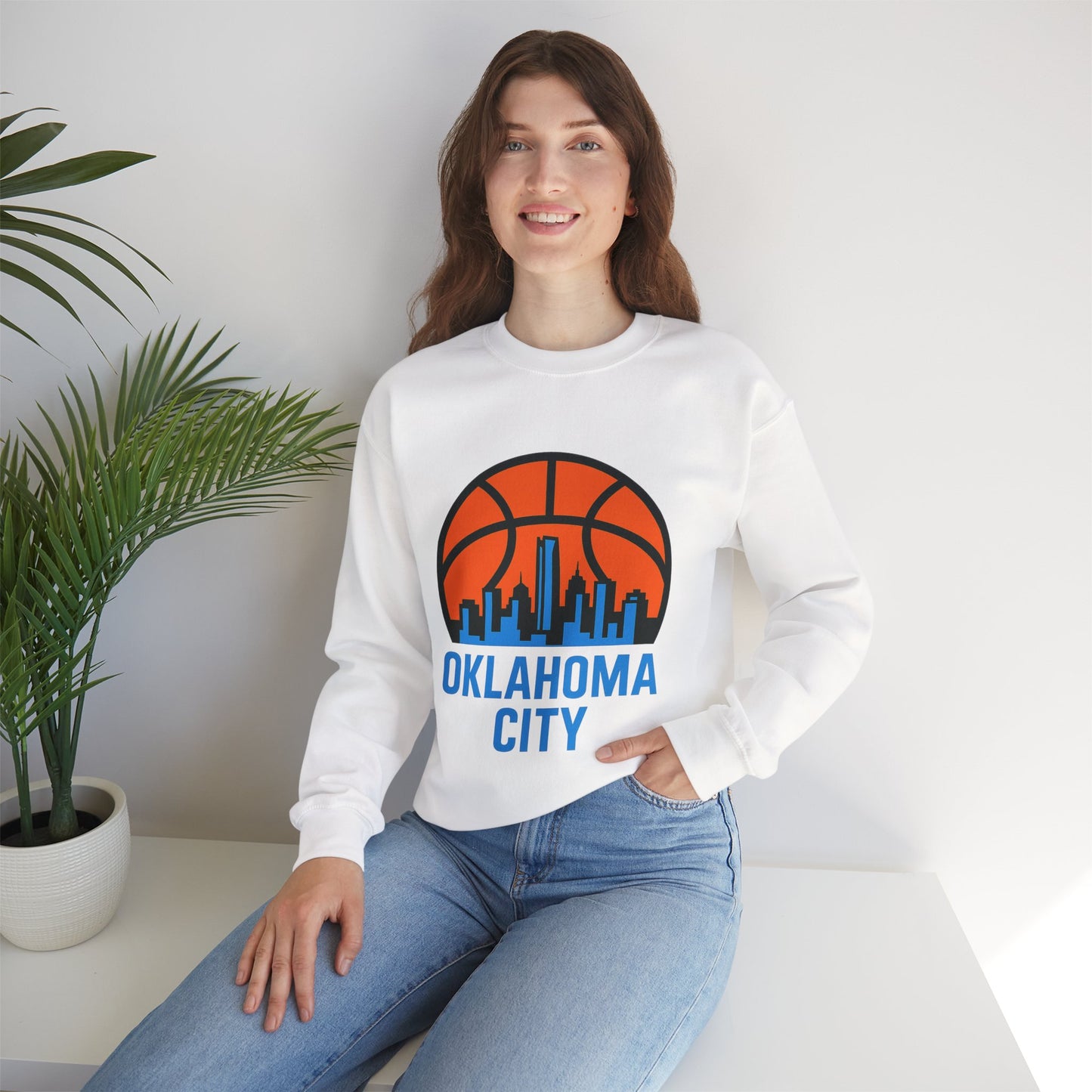 Oklahoma City Basketball Sweatshirt | Blue & Orange Skyline Pullover