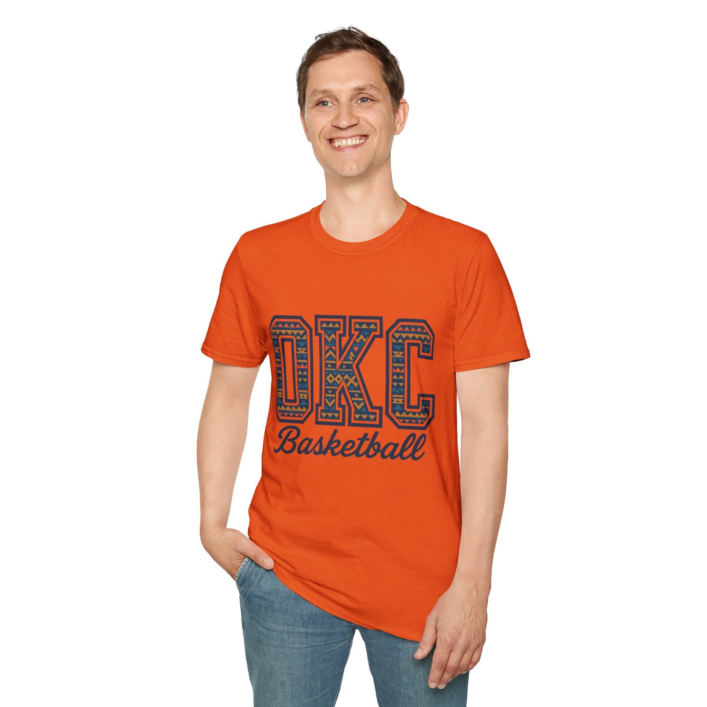 OKC Basketball T-Shirt | Tribal Aztec Letters Tee | Oklahoma City Basketball Shirt | OKC Fan Gift | Unisex Game Day Tee | Orange Thunder Style