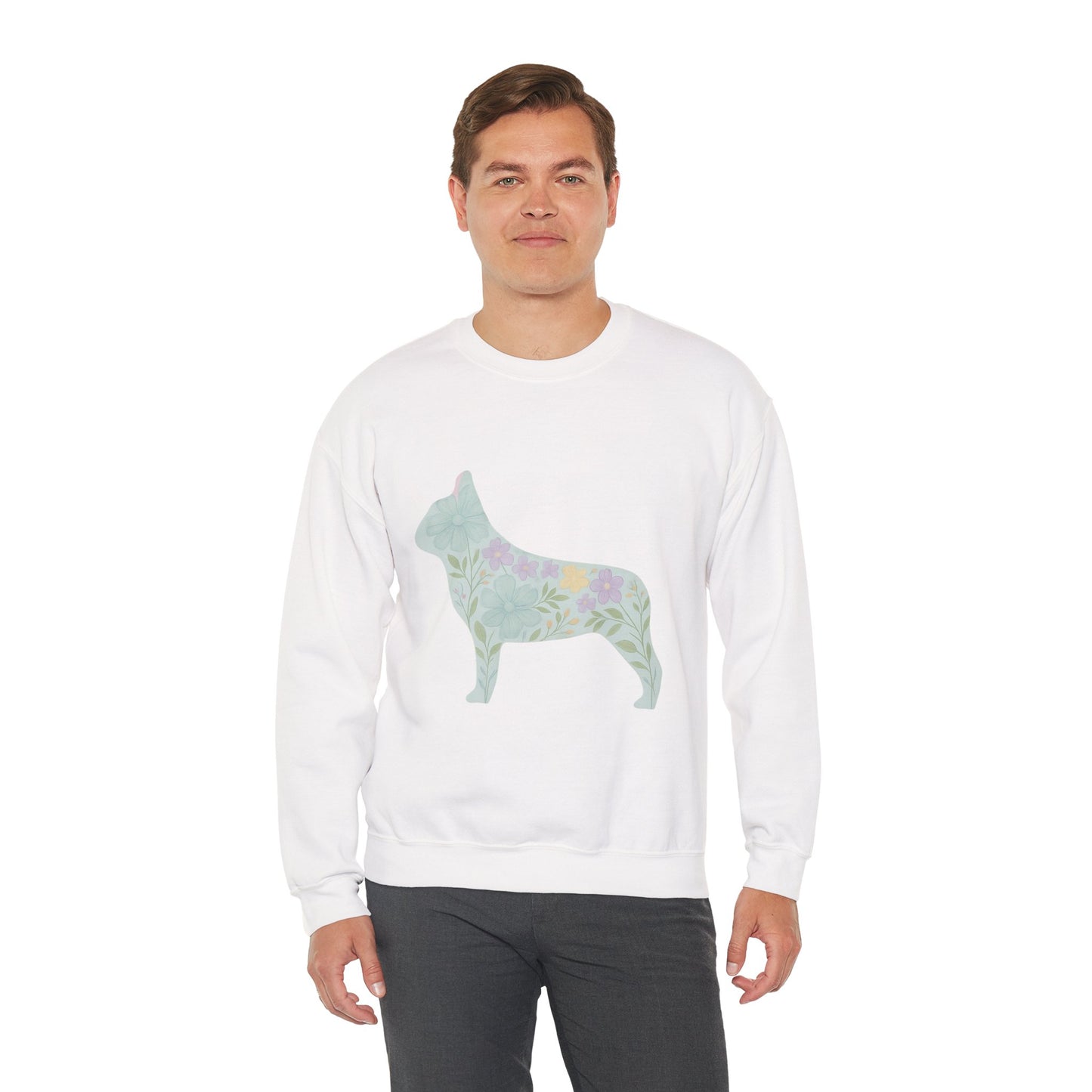 Floral Frenchie Sweatshirt | Pastel French Bulldog Pullover | Feminine Dog Lover Crewneck | Soft Pink Flower Silhouette Sweater