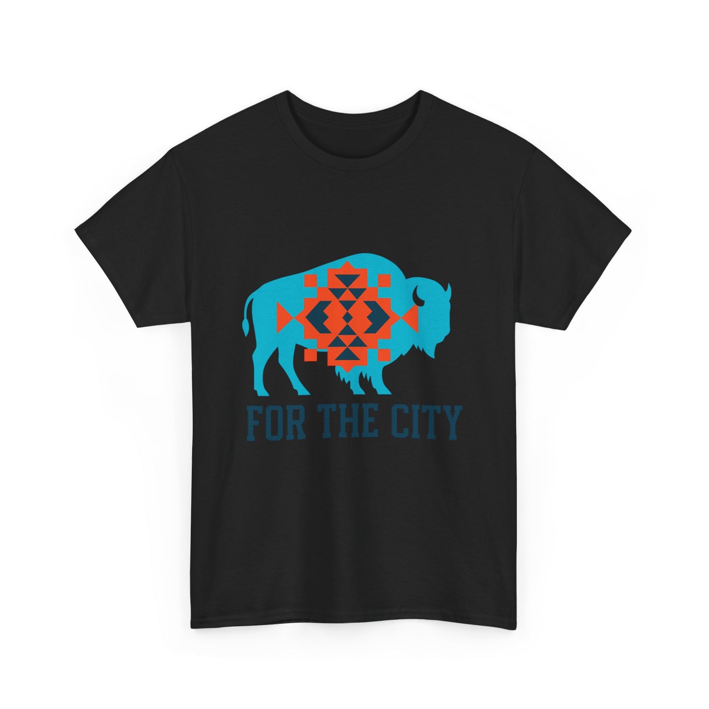 For The City Tribal Bison T-Shirt | Oklahoma Pride Tee | Blue & Orange Southwestern Bison Graphic | OKC Fan Inspired Shirt | Local Oklahoma Gift