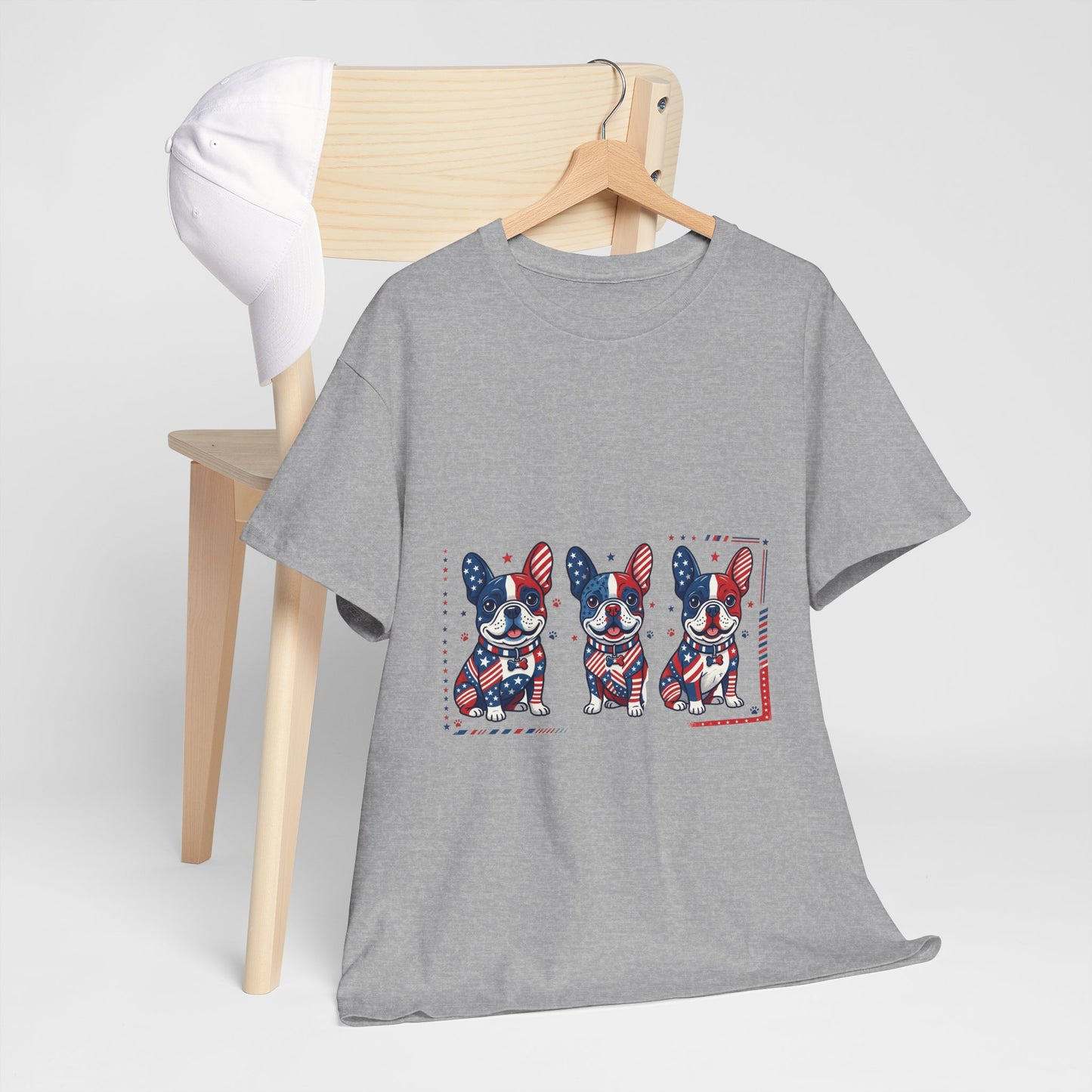 Patriotic French Bulldog Shirt, American Flag Frenchie Trio Tee, Fourth of July Dog Lover Shirt, USA French Bulldog Gift, Frenchie Mom Shirt