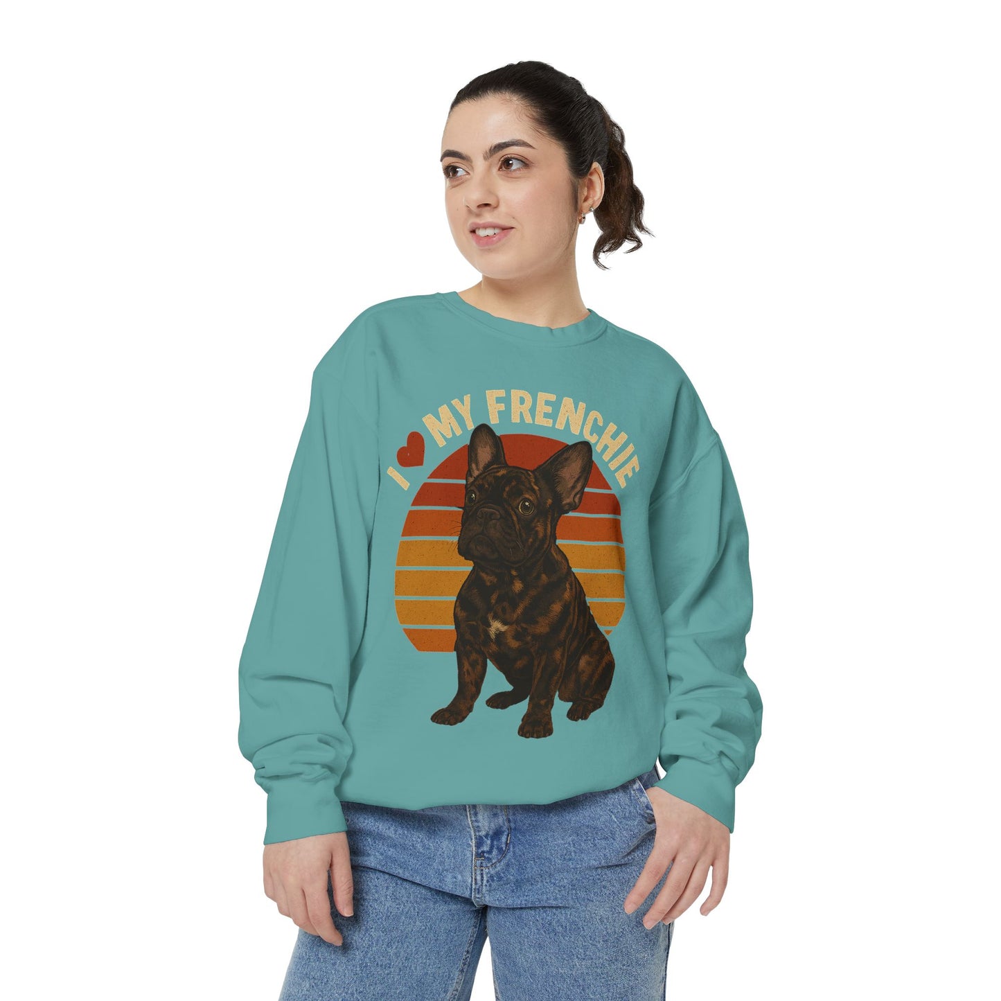 I Love My Frenchie Sweatshirt | Retro Merle French Bulldog Pullover | Vintage Dog Lover Crewneck | Frenchie Mom & Dad Gift