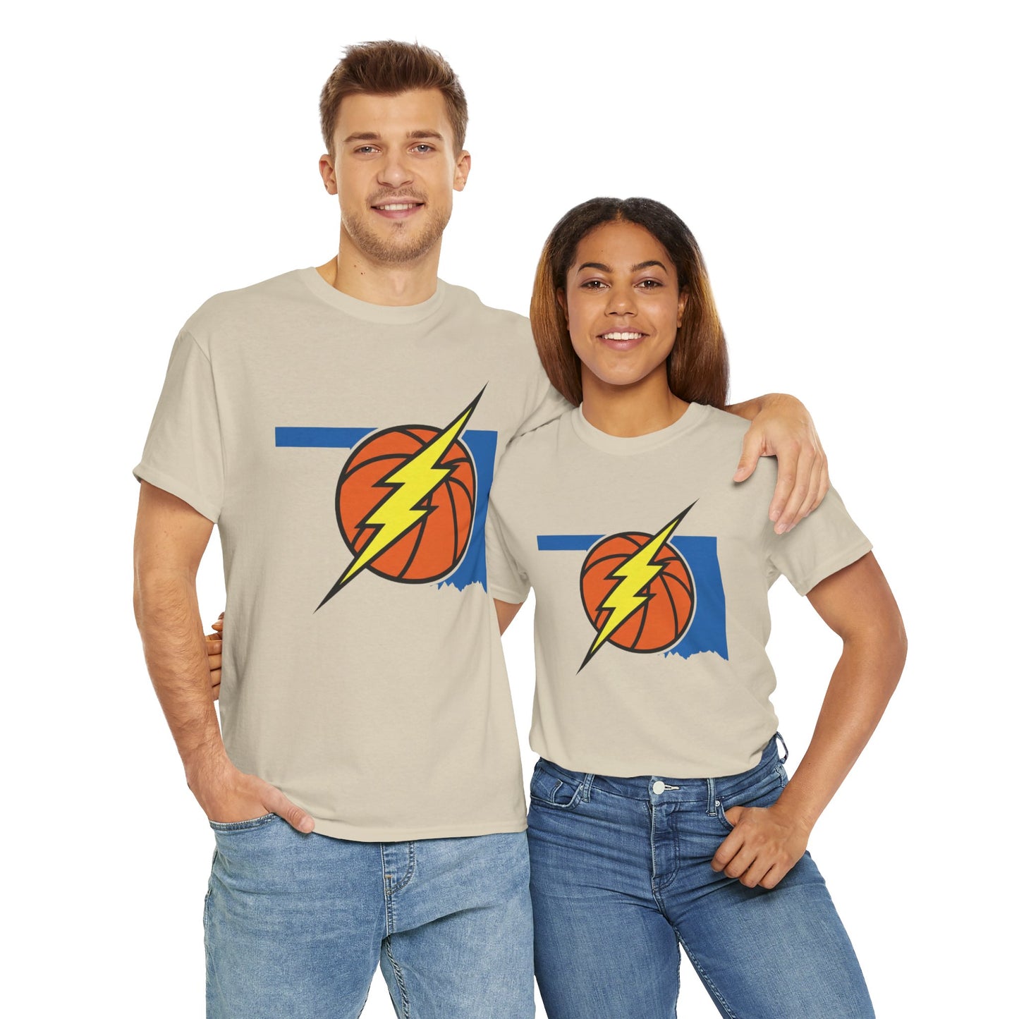 Oklahoma Lightning Basketball T-Shirt | OKC Basketball Inspired Shirt | Blue & Orange Game Day Tee | Oklahoma State Outline Graphic