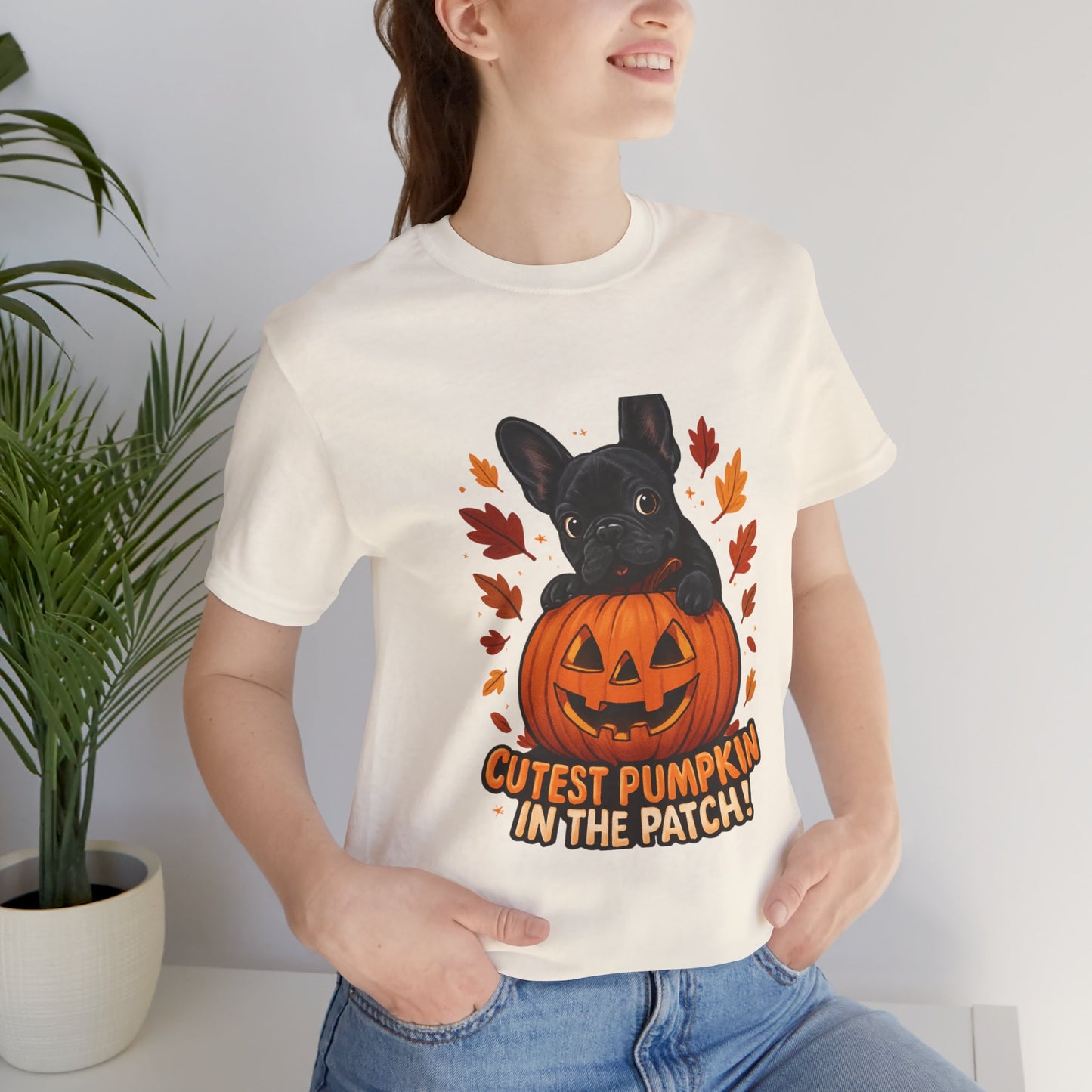 Cutest Pumpkin in the Patch Frenchie T-Shirt | Halloween Dog Lover Tee | Fall French Bulldog Shirt | Cute Pumpkin Patch Graphic Tee
