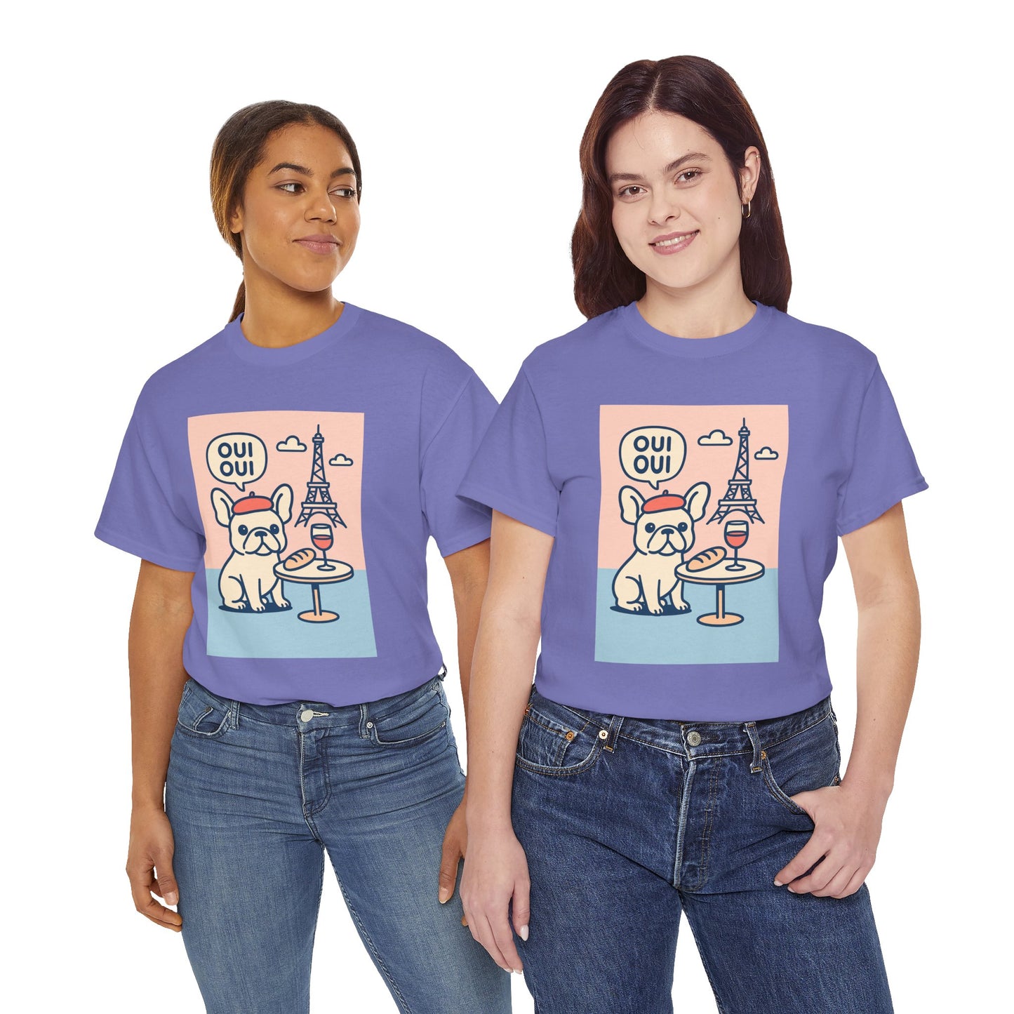 Oui Oui Frenchie Paris T-Shirt – Cute French Bulldog Café Tee, Paris Dog Lover Shirt, Beret & Baguette Graphic, French Bulldog Gift for Women & Men