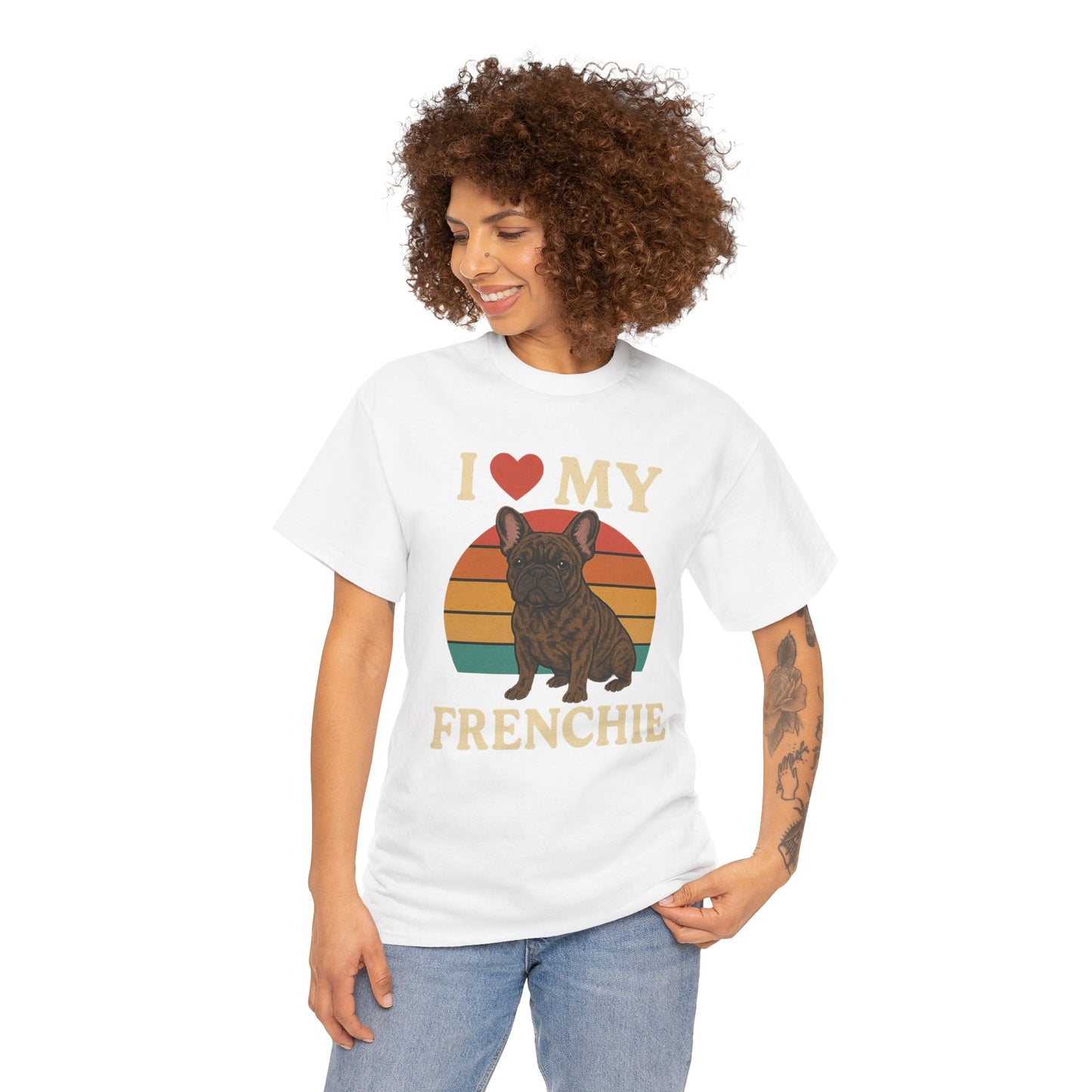 I Love My Frenchie T-Shirt | Retro French Bulldog Tee | Vintage Dog Lover Gift | Frenchie Mom & Dad Shirt | Brindle Bulldog Graphic Top