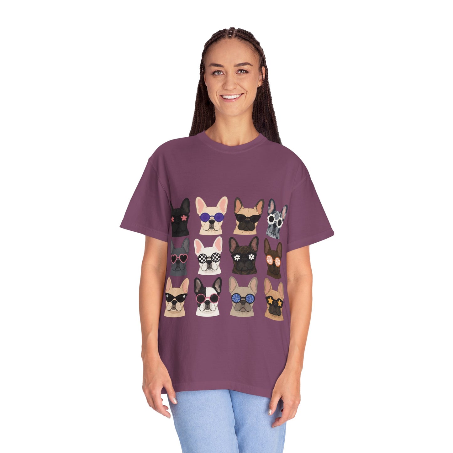 French Bulldog Sunglasses Shirt, Frenchie Faces Tee, Cute French Bulldog Shirt, Colorful Frenchie Dog Lover Gift, Dog Mom Graphic Tee