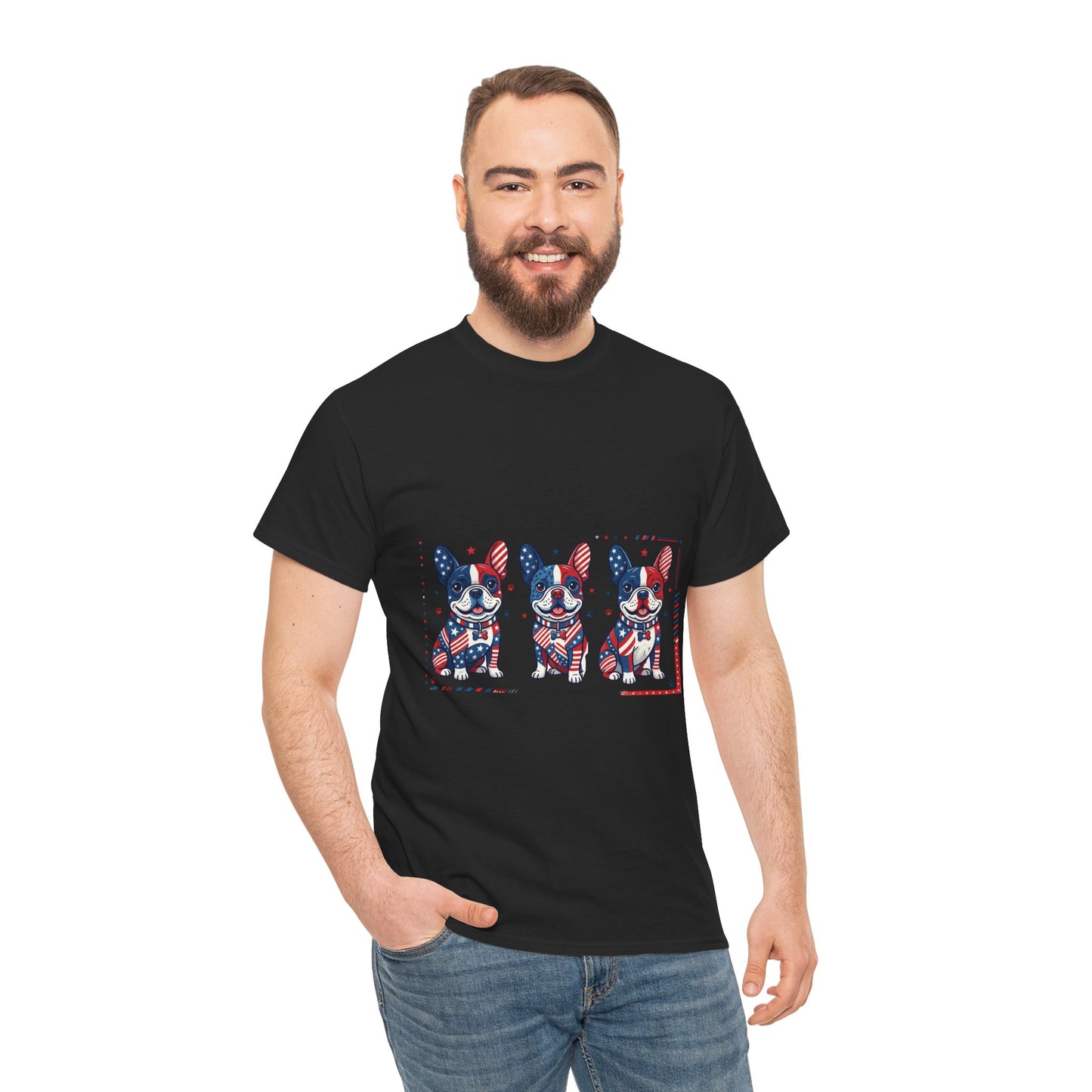 Patriotic French Bulldog Shirt, American Flag Frenchie Trio Tee, Fourth of July Dog Lover Shirt, USA French Bulldog Gift, Frenchie Mom Shirt