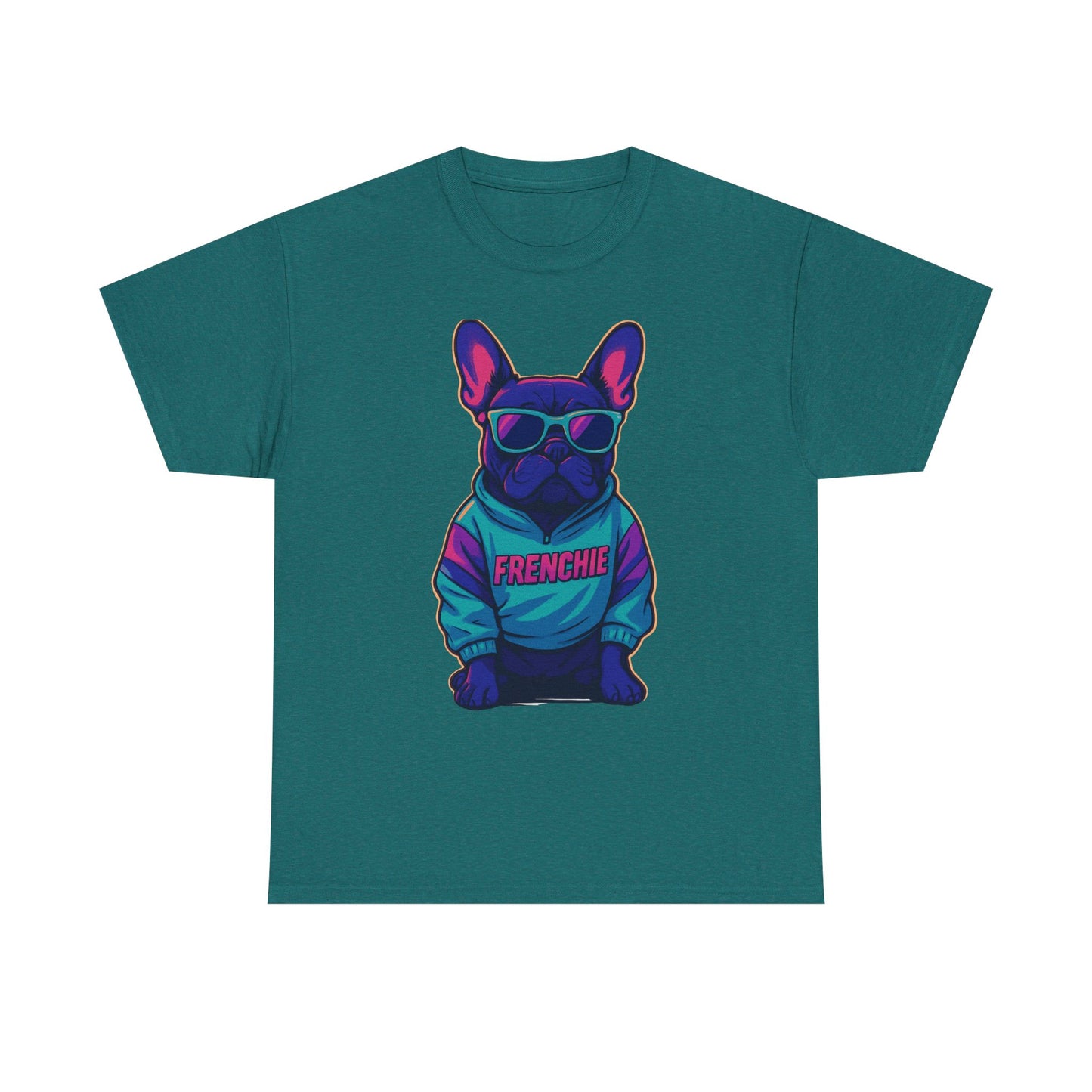 Vaporwave Frenchie T-Shirt | Retro Neon Dog Graphic | 80s Style French Bulldog Tee | Colorful Streetwear Gift for Dog Lovers | Cool Pet Apparel