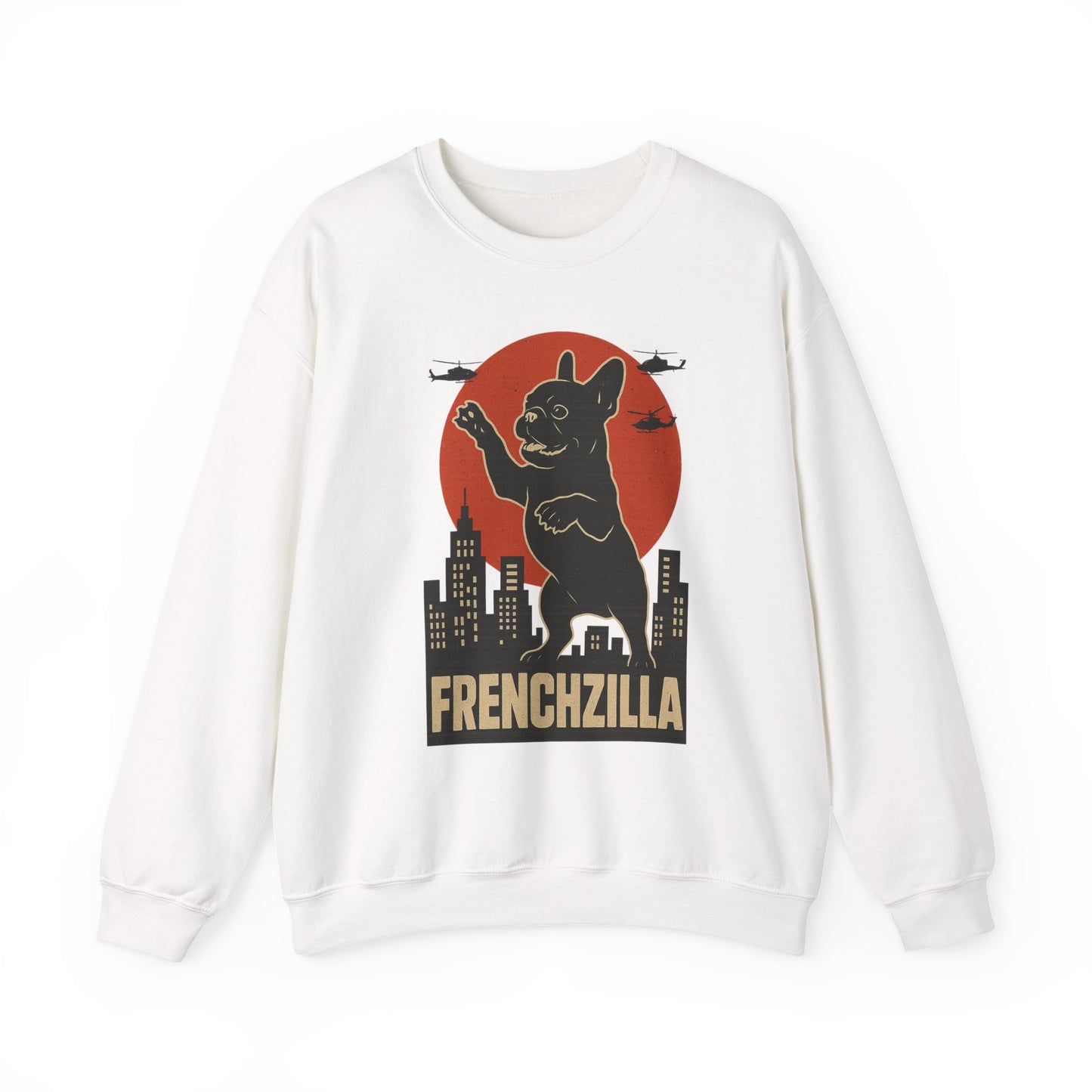 French Bulldogzilla Sweatshirt | Godzilla Inspired French Bulldog Graphic Tee | Retro Japanese Movie Style Dog Lover Shirt | Funny Frenchie Gift
