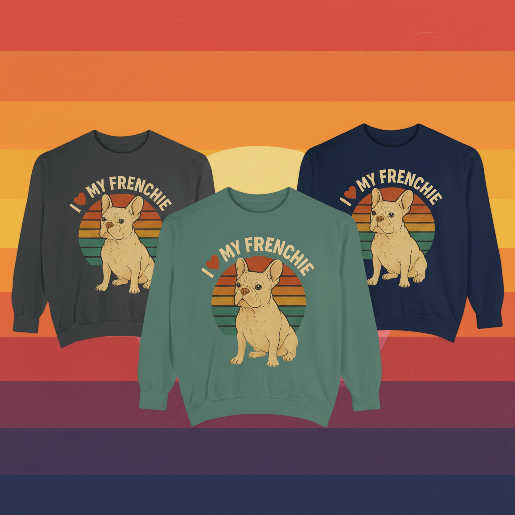 Retro Cream French Bulldog Pullover | Vintage Frenchie Sweatshirt | Cute Dog Lover Gift | Unisex Cozy French Bulldog Sweater
