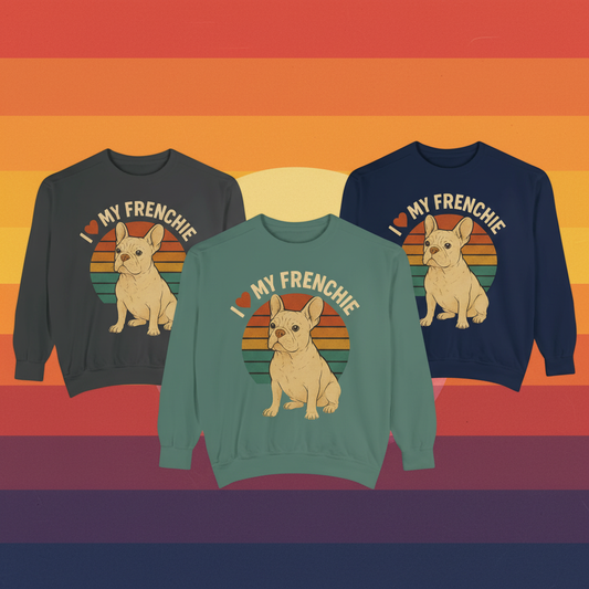 Retro Cream French Bulldog Pullover | Vintage Frenchie Sweatshirt | Cute Dog Lover Gift | Unisex Cozy French Bulldog Sweater