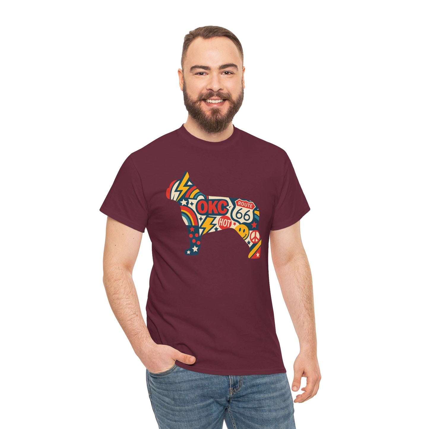 Oklahoma Route 66 French Bulldog T-Shirt | Retro OKC Frenchie Tee | Vintage Route 66 Dog Lover Shirt | Oklahoma Pride Gift for Frenchie Fans