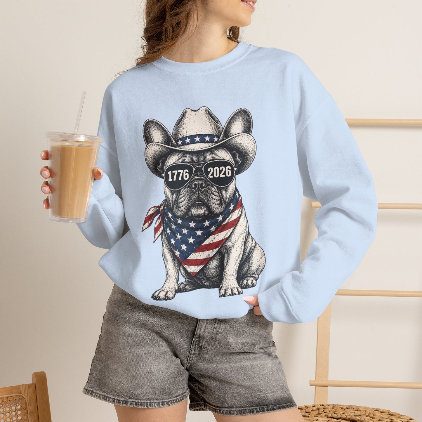 America 250 French Bulldog Sweatshirt, Patriotic Frenchie Crewneck, 1776 2026 USA Anniversary Sweatshirt, Fourth of July Dog Lover Gift