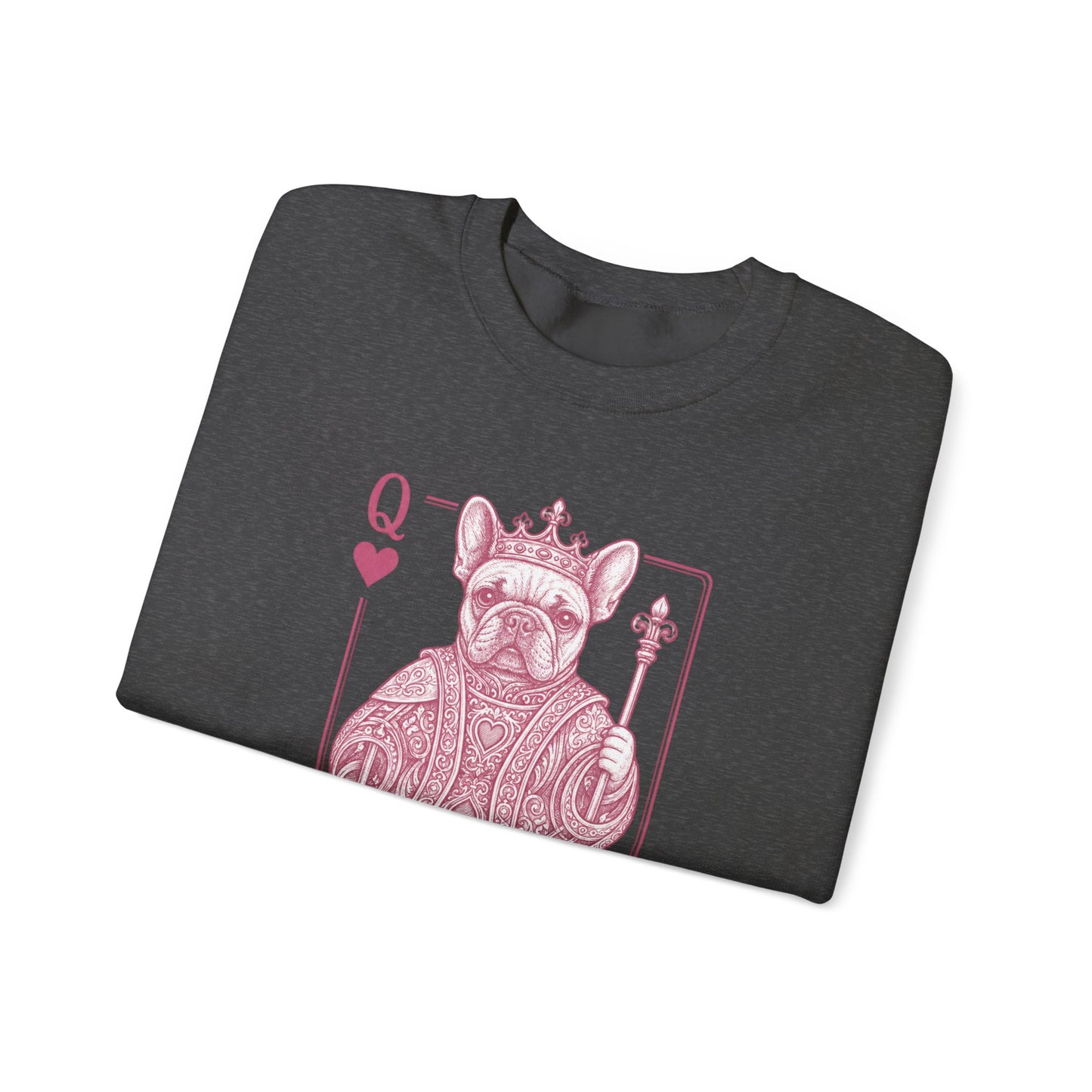 Queen of Hearts French Bulldog Sweatshirt, Frenchie Queen Playing Card Sweatshirt, Dog Mom Crewneck, Royal French Bulldog Gift, Cute Frenchie Sweatshirt