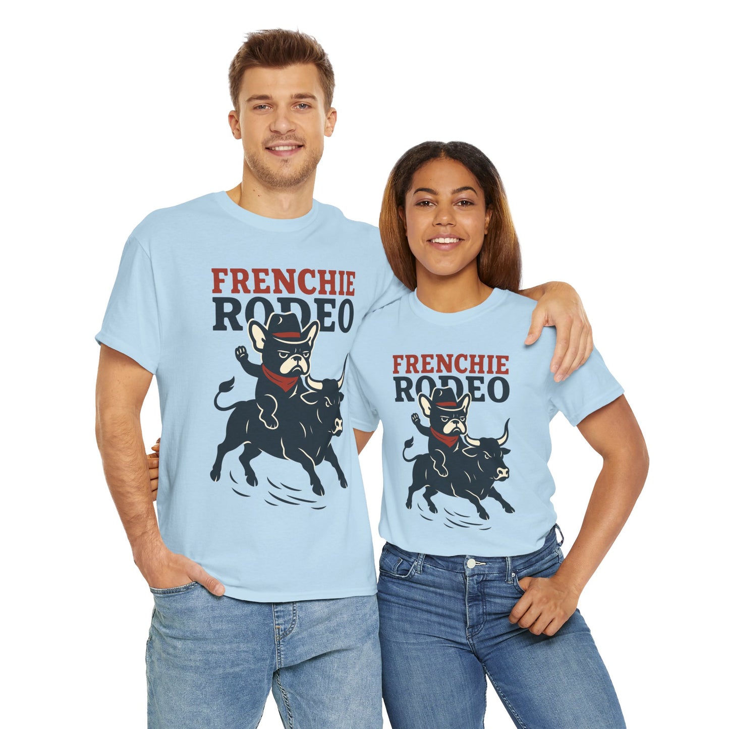 Frenchie Rodeo T-Shirt | Cowboy French Bulldog Graphic Tee | Funny Western Dog Lover Shirt | Frenchie Bull Rider Gift | Rodeo Style Tee