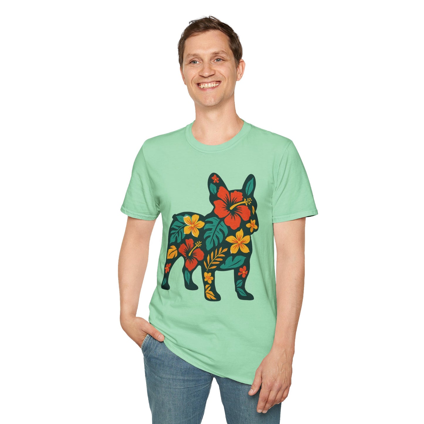 Hawaiian Frenchie Shirt | Floral French Bulldog T-Shirt | Tropical Dog Lover Tee | Cute Summer Frenchie Gift | Hibiscus Dog Silhouette