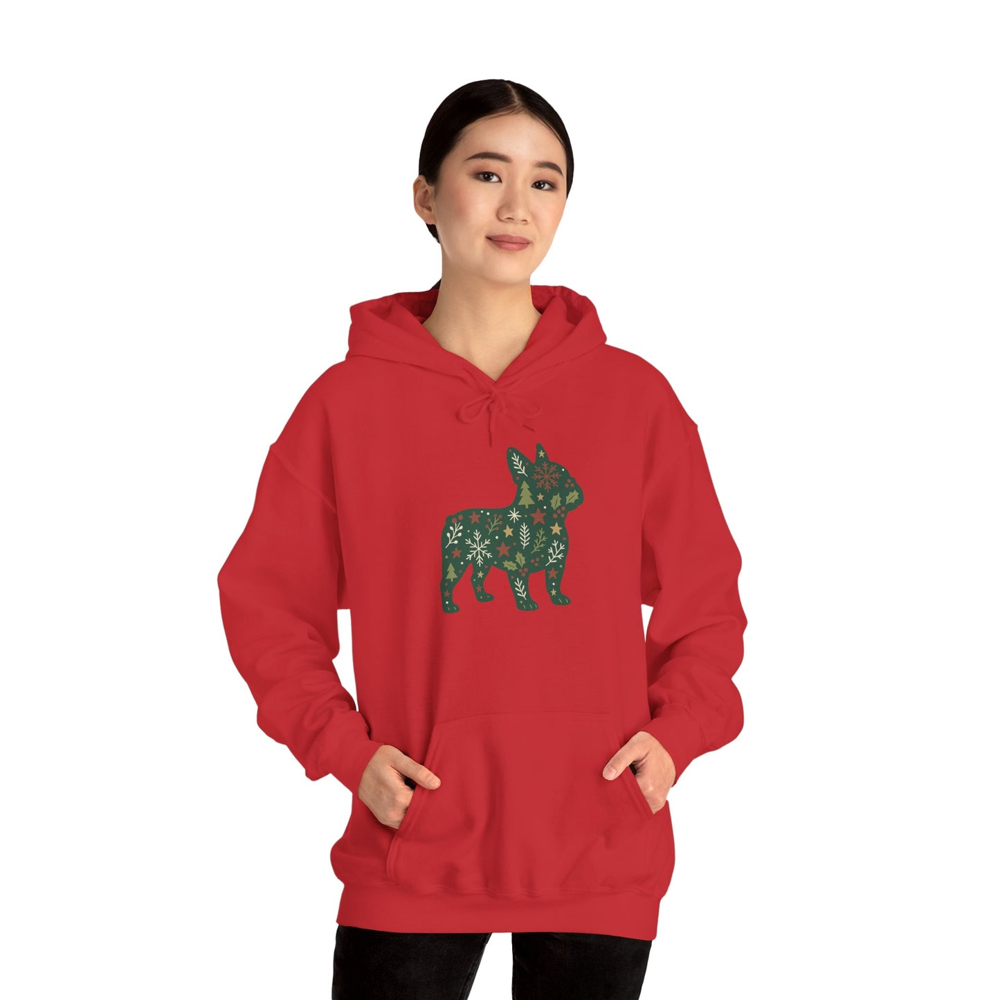 Christmas Frenchie Hoodie | Holiday French Bulldog Sweatshirt | Cute Dog Mom Gift | Frenchie Lover Xmas Hoodie | Winter Dog Silhouette Pullover