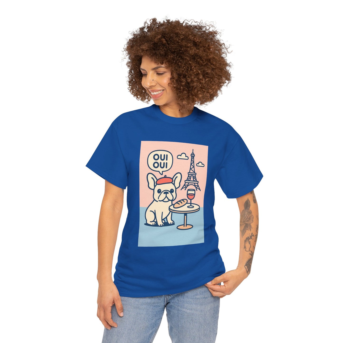 Oui Oui Frenchie Paris T-Shirt – Cute French Bulldog Café Tee, Paris Dog Lover Shirt, Beret & Baguette Graphic, French Bulldog Gift for Women & Men