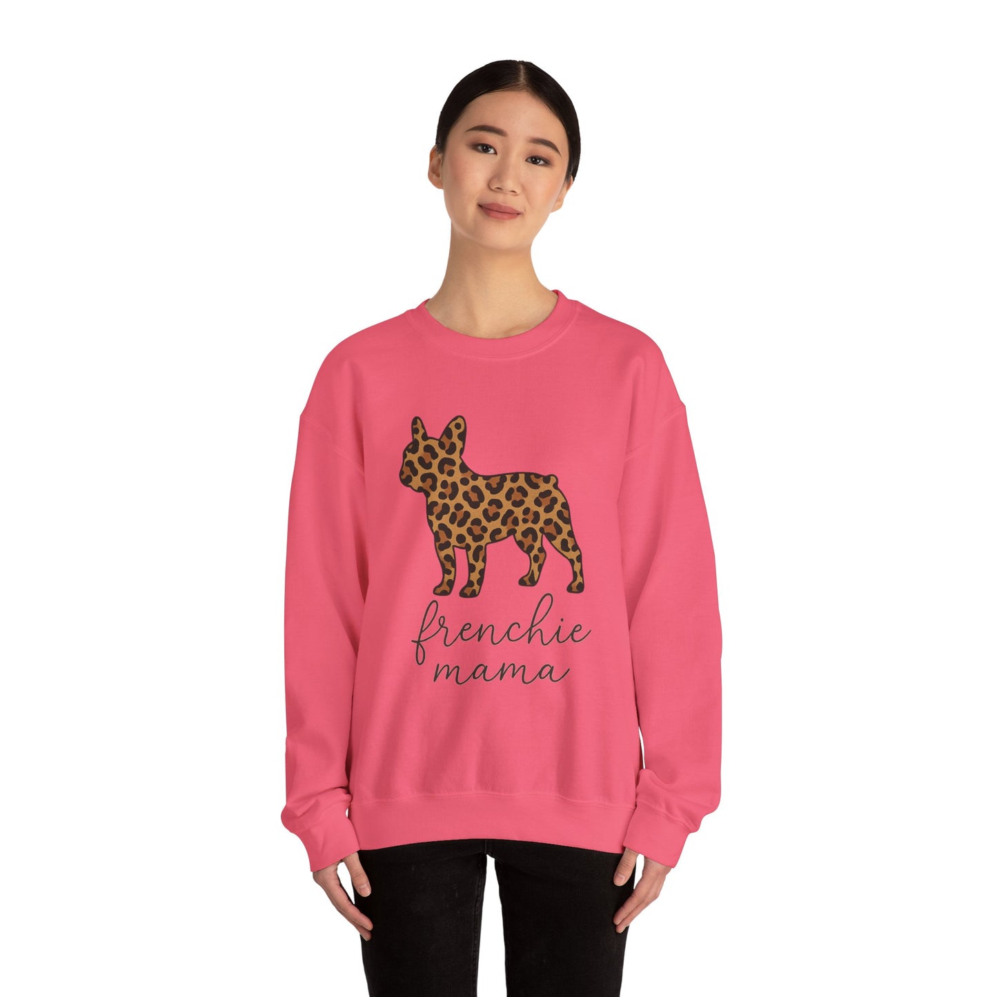 Frenchie Mama Leopard Print Sweatshirt | French Bulldog Mom Crewneck | Cheetah Print Frenchie Sweater | Dog Mom Gift | Cute Animal Print Pullover