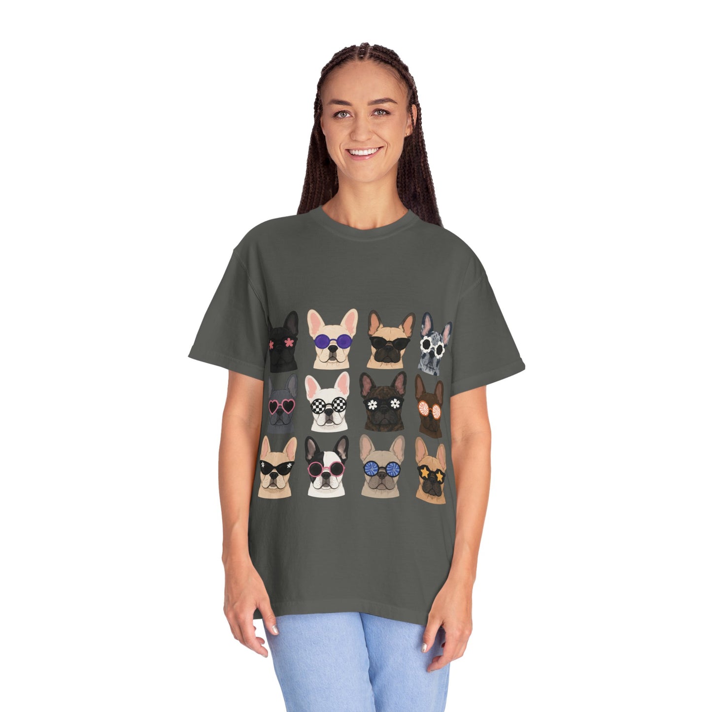 French Bulldog Sunglasses Shirt, Frenchie Faces Tee, Cute French Bulldog Shirt, Colorful Frenchie Dog Lover Gift, Dog Mom Graphic Tee