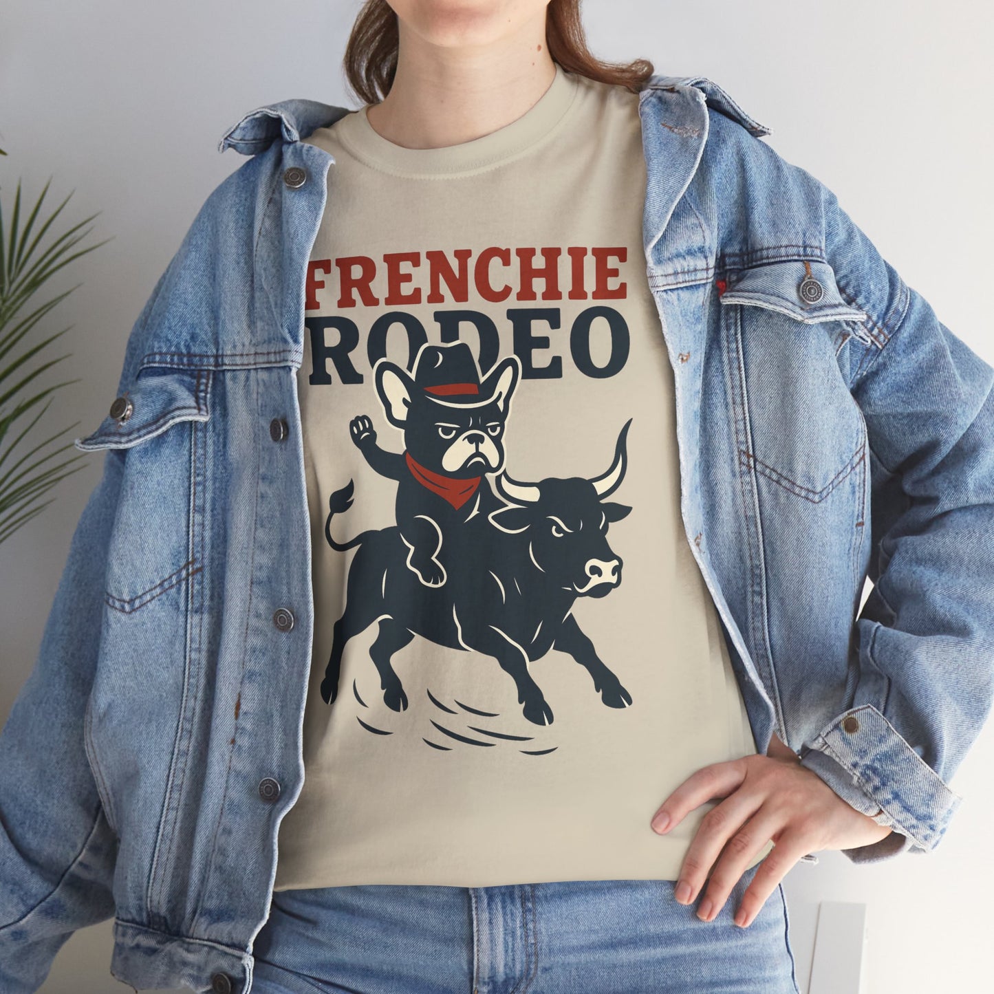 Frenchie Rodeo T-Shirt | Cowboy French Bulldog Graphic Tee | Funny Western Dog Lover Shirt | Frenchie Bull Rider Gift | Rodeo Style Tee