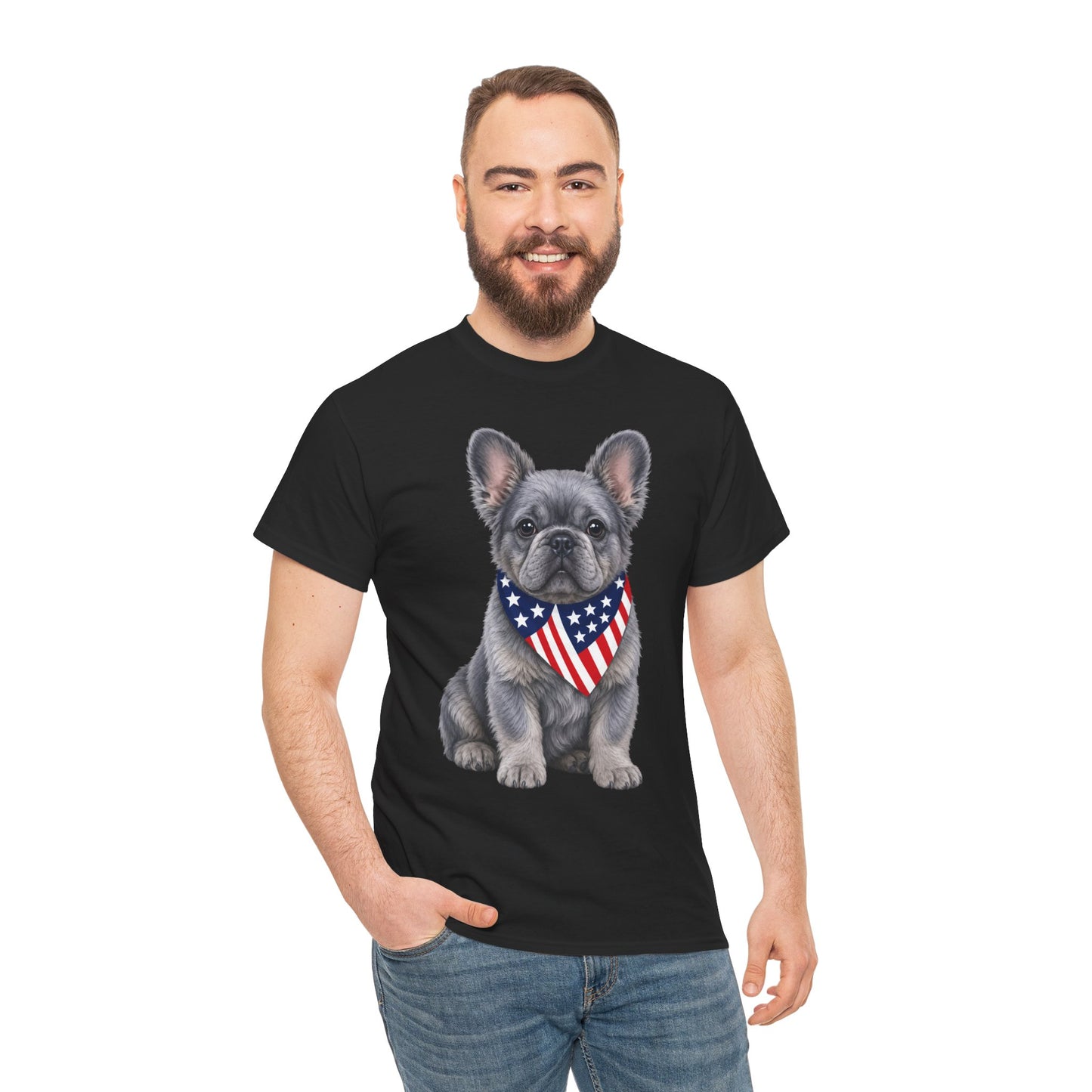 Patriotic Fluffy French Bulldog Shirt, Fluffy Frenchie American Flag Tee, Fourth of July Dog Lover Shirt, USA Fluffy Frenchie Gift