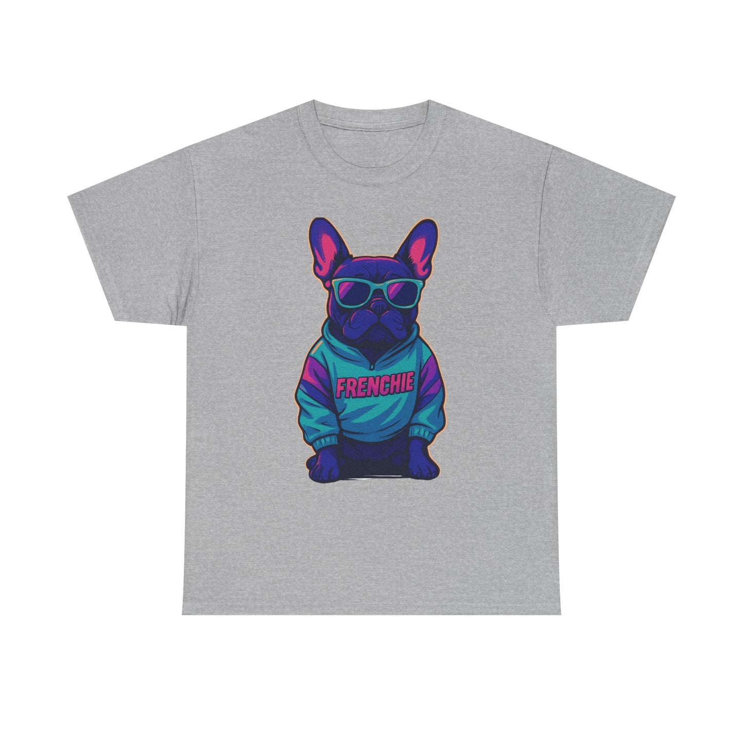 Vaporwave Frenchie T-Shirt | Retro Neon Dog Graphic | 80s Style French Bulldog Tee | Colorful Streetwear Gift for Dog Lovers | Cool Pet Apparel