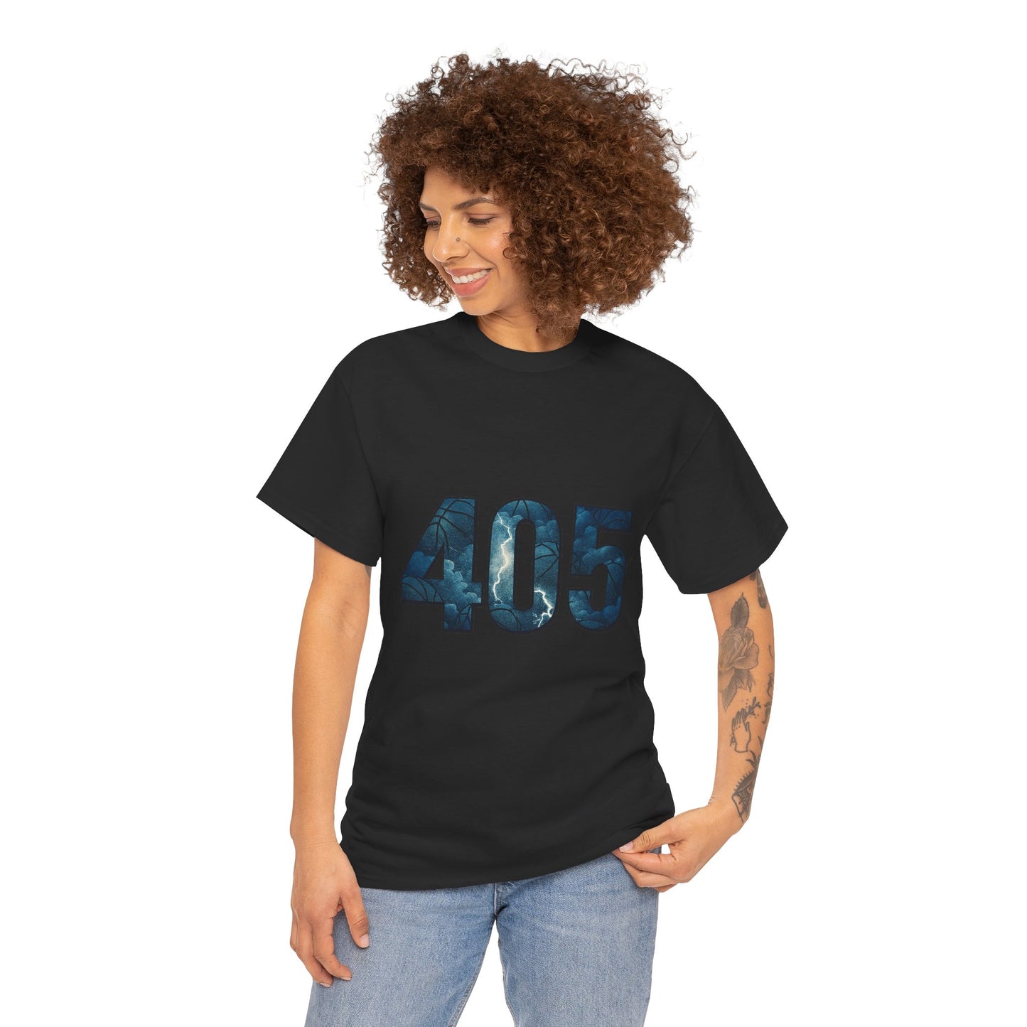 405 Thunder Lightning Tee | OKC Basketball Shirt | Oklahoma Area Code Shirt | Orange & Blue Thunder Fan Graphic Tee | Local Pride Shirt