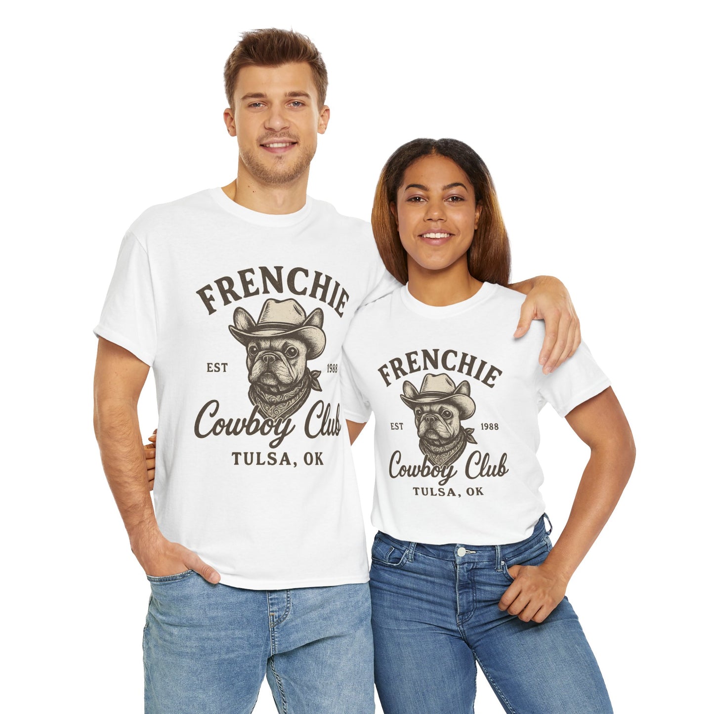 Frenchie Cowboy Club T-Shirt | Western French Bulldog Tee | Tulsa Oklahoma Dog Lover Shirt | Vintage Cowboy Graphic | Country Pet Gift