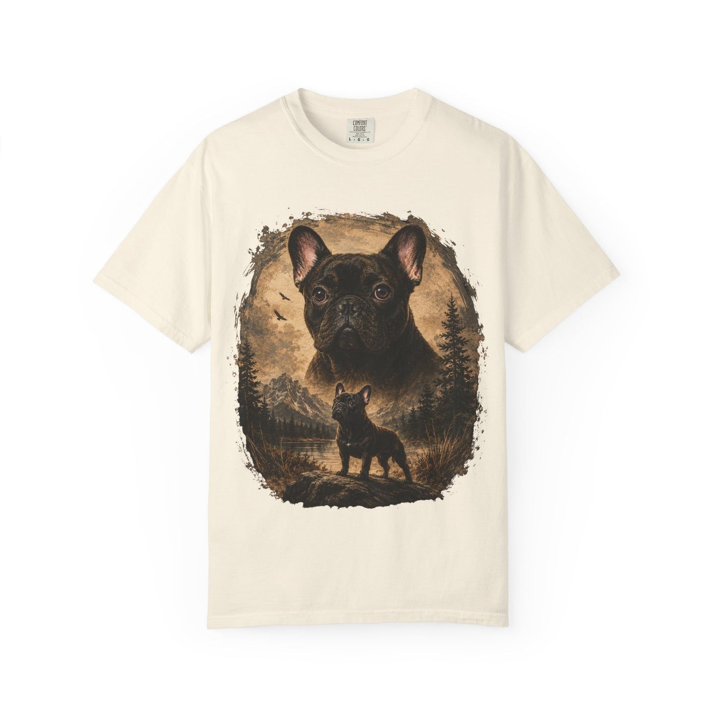 Black French Bulldog Shirt, Vintage Frenchie Nature Tee, Rustic French Bulldog Shirt, Dog Lover Gift, Frenchie Mountain Landscape Tee, Outdoors Dog Shirt, French Bulldog Art