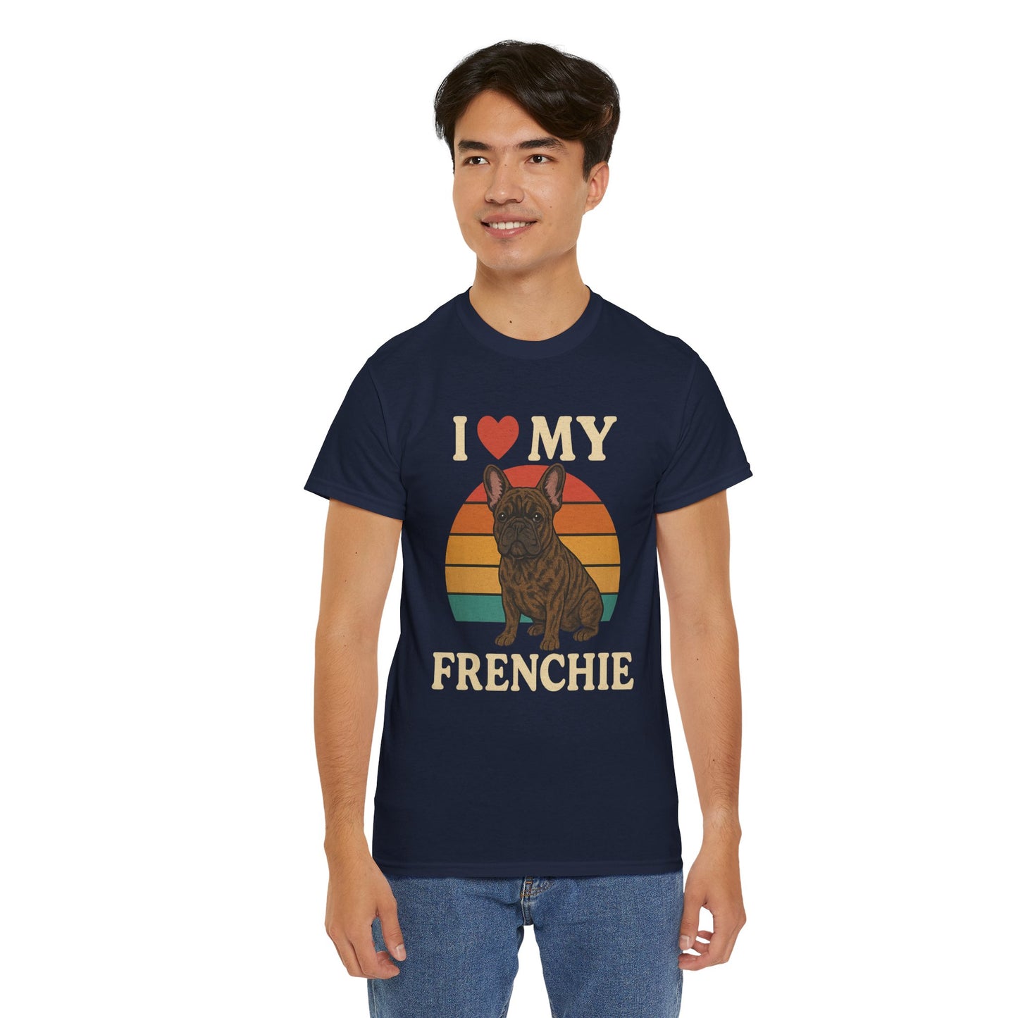 I Love My Frenchie T-Shirt | Retro French Bulldog Tee | Vintage Dog Lover Gift | Frenchie Mom & Dad Shirt | Brindle Bulldog Graphic Top