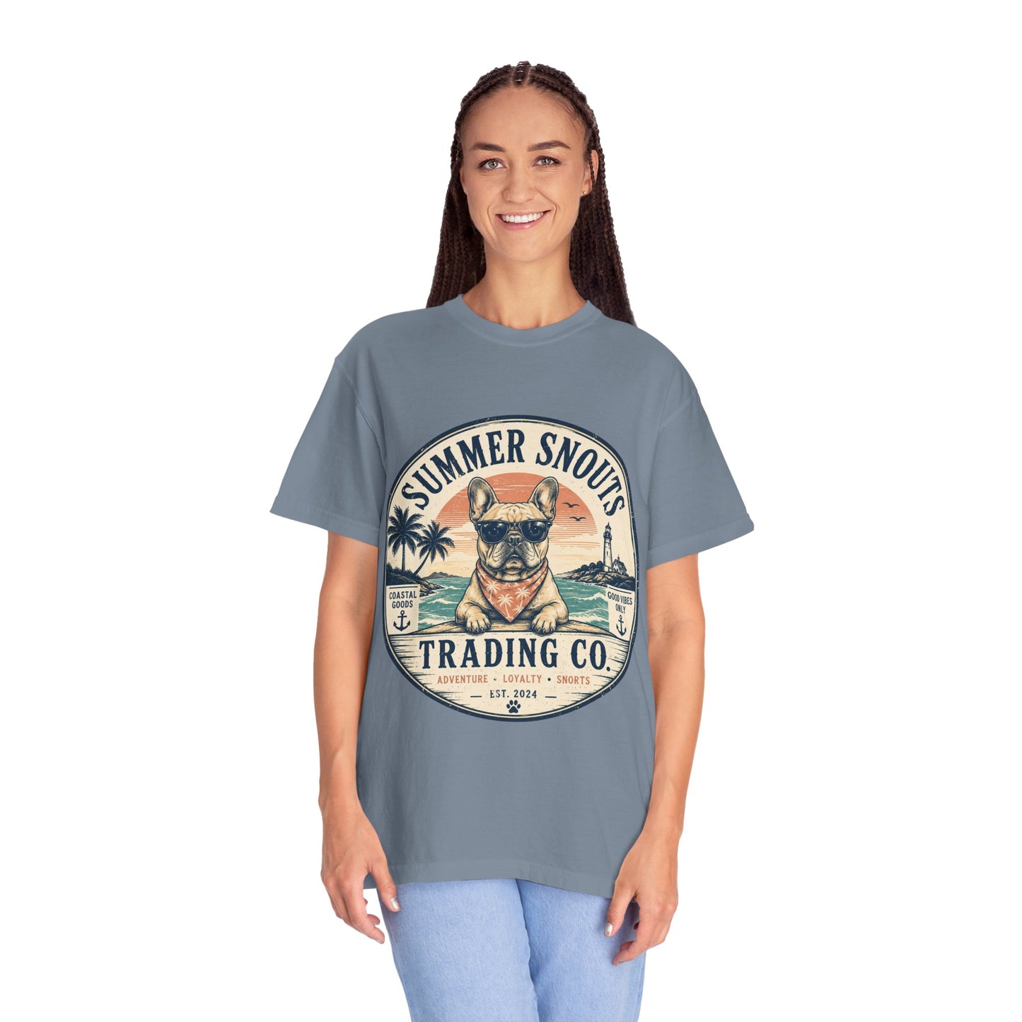 Summer Snouts Trading Co. T-Shirt — Vintage Beach French Bulldog Graphic Tee