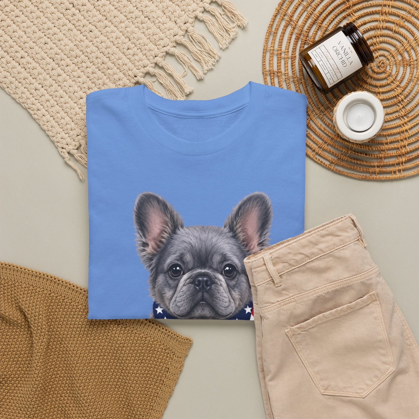 Patriotic Fluffy French Bulldog Shirt, Fluffy Frenchie American Flag Tee, Fourth of July Dog Lover Shirt, USA Fluffy Frenchie Gift