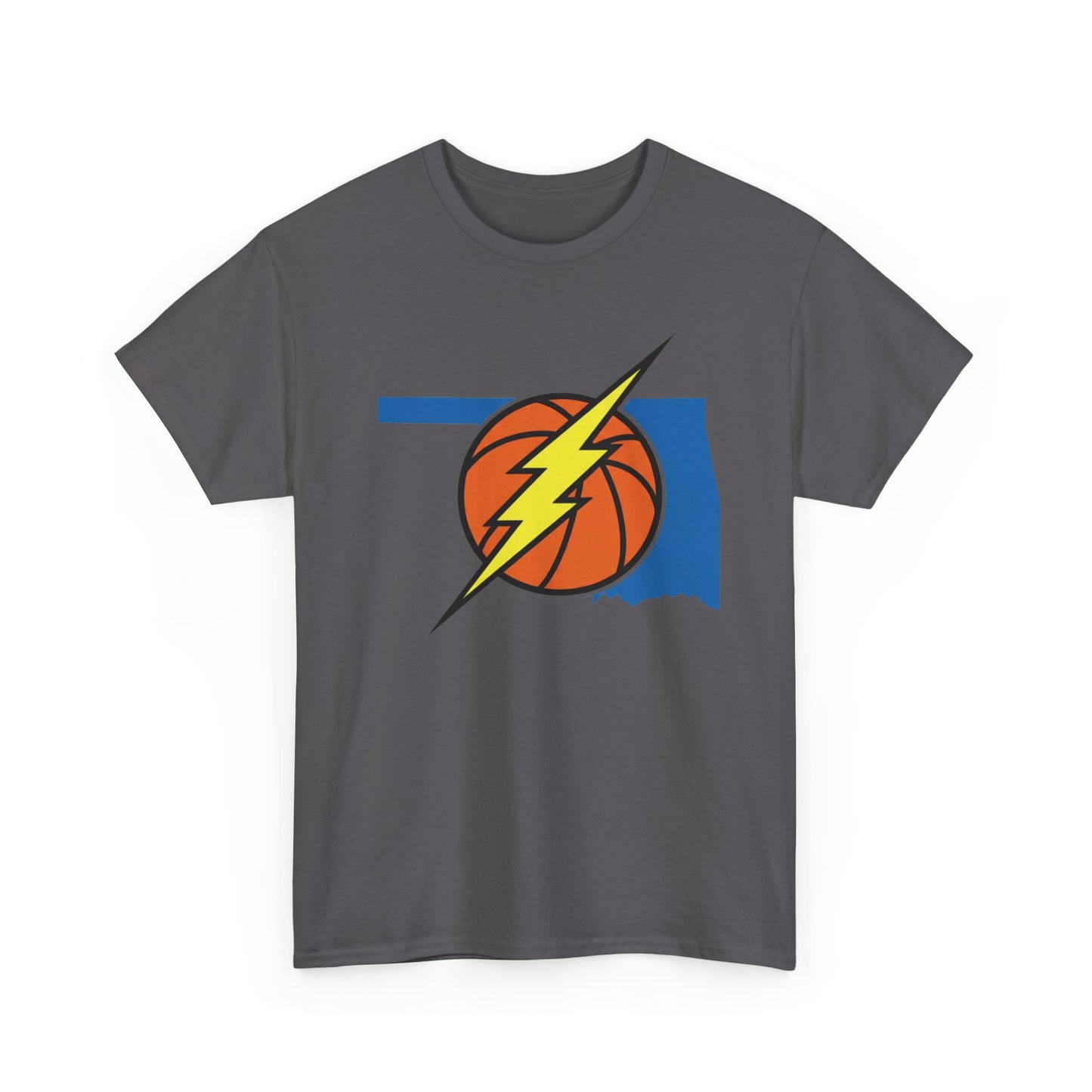 Oklahoma Lightning Basketball T-Shirt | OKC Basketball Inspired Shirt | Blue & Orange Game Day Tee | Oklahoma State Outline Graphic