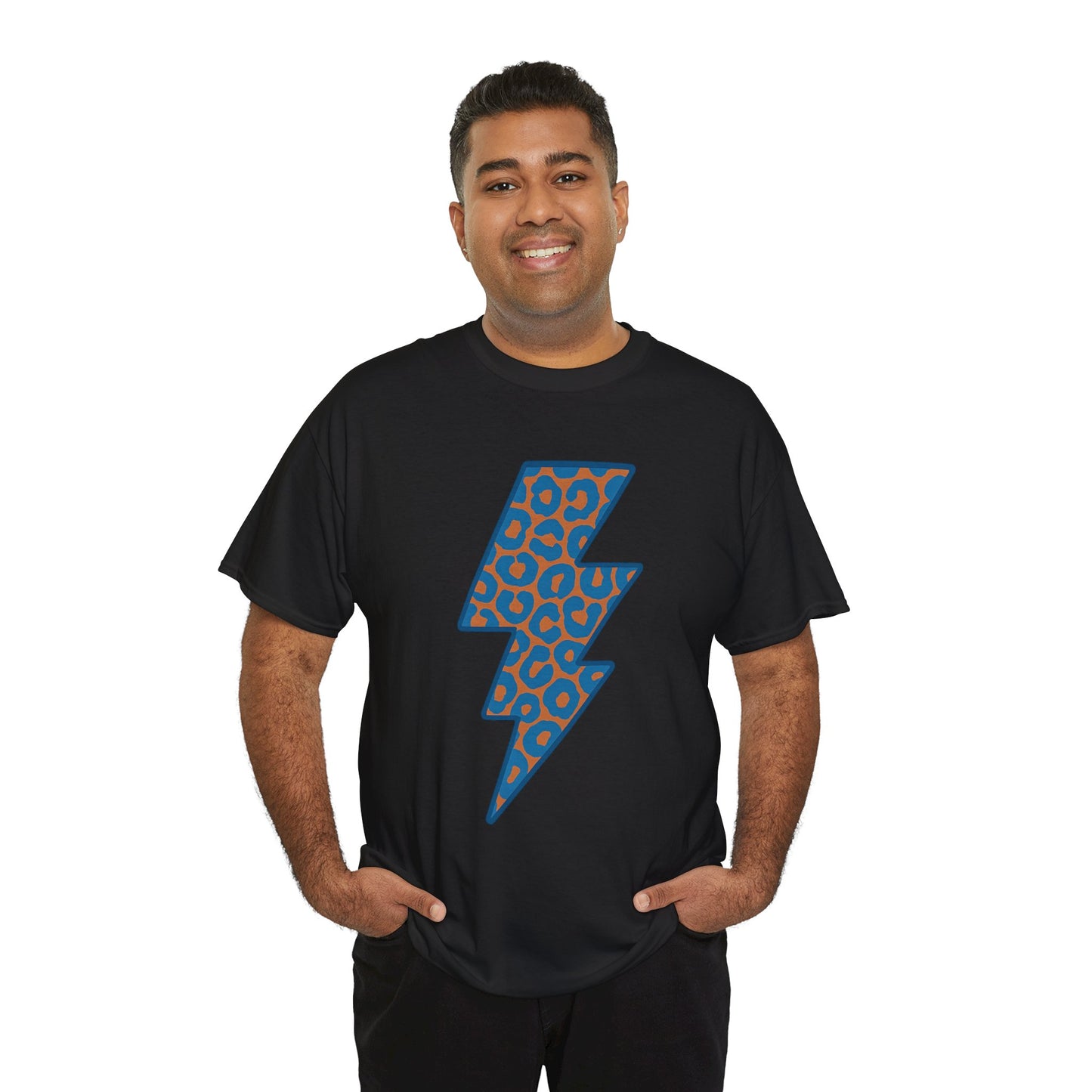 Blue Leopard Lightning Bolt T-Shirt | OKC Thunder Inspired Shirt | Orange & Blue Game Day Tee | Retro Lightning Graphic