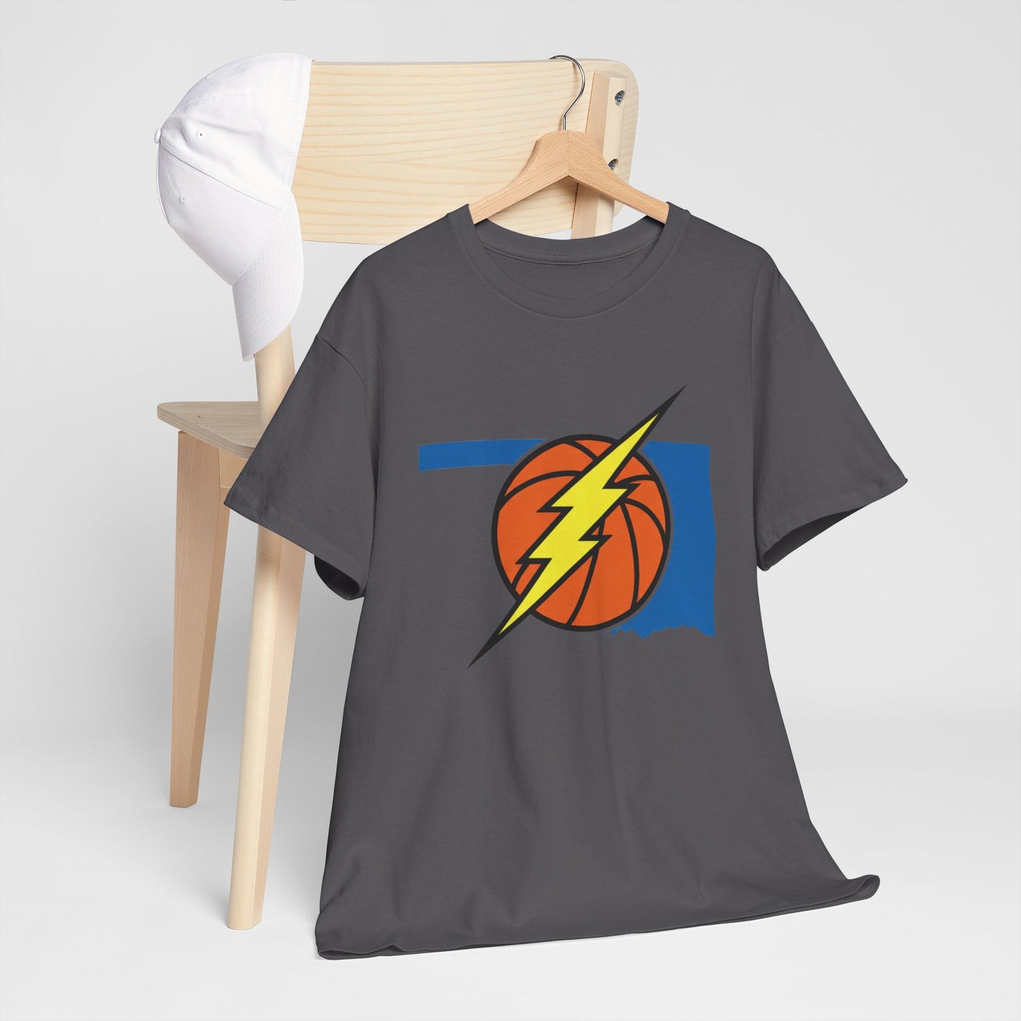 Oklahoma Lightning Basketball T-Shirt | OKC Basketball Inspired Shirt | Blue & Orange Game Day Tee | Oklahoma State Outline Graphic