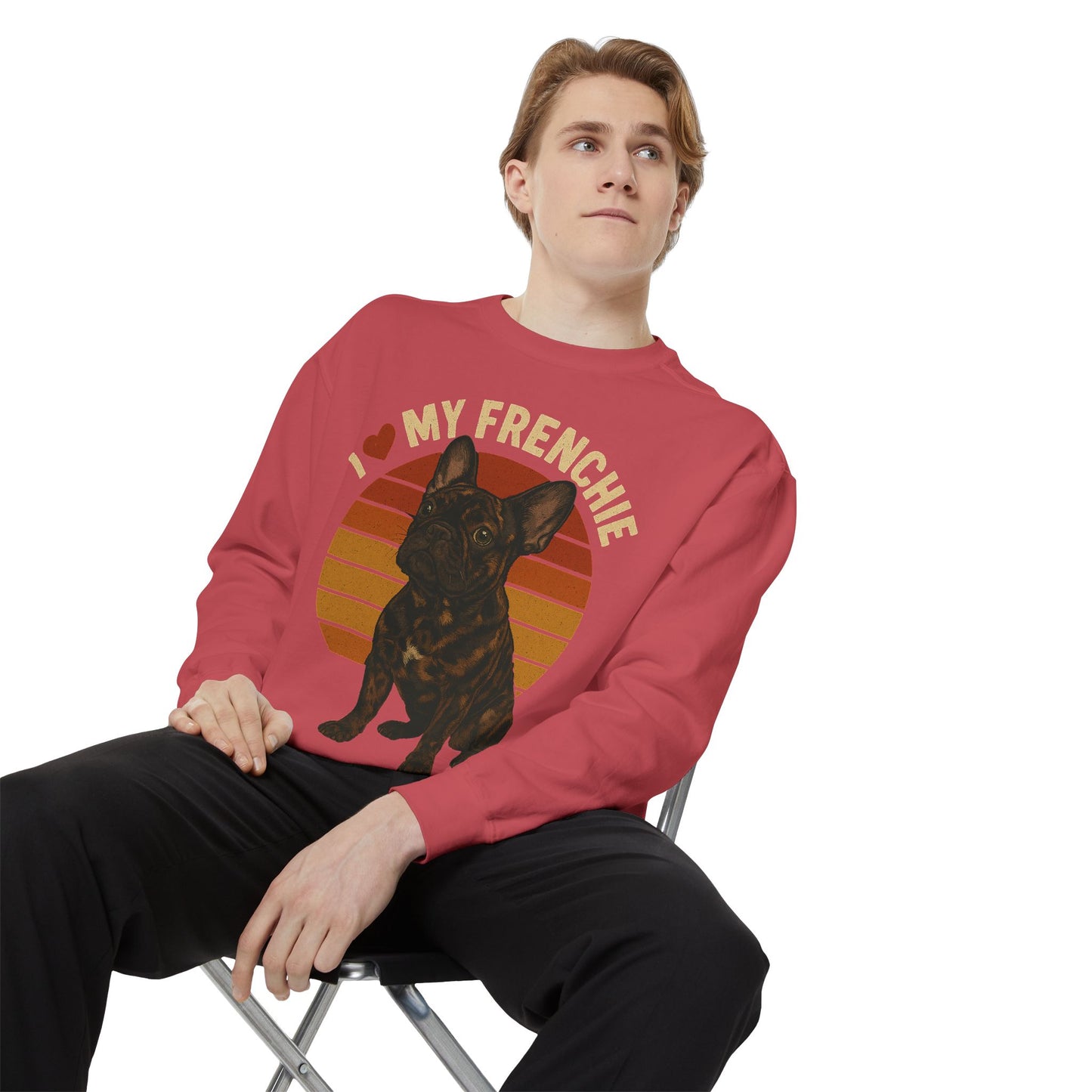 I Love My Frenchie Sweatshirt | Retro Merle French Bulldog Pullover | Vintage Dog Lover Crewneck | Frenchie Mom & Dad Gift