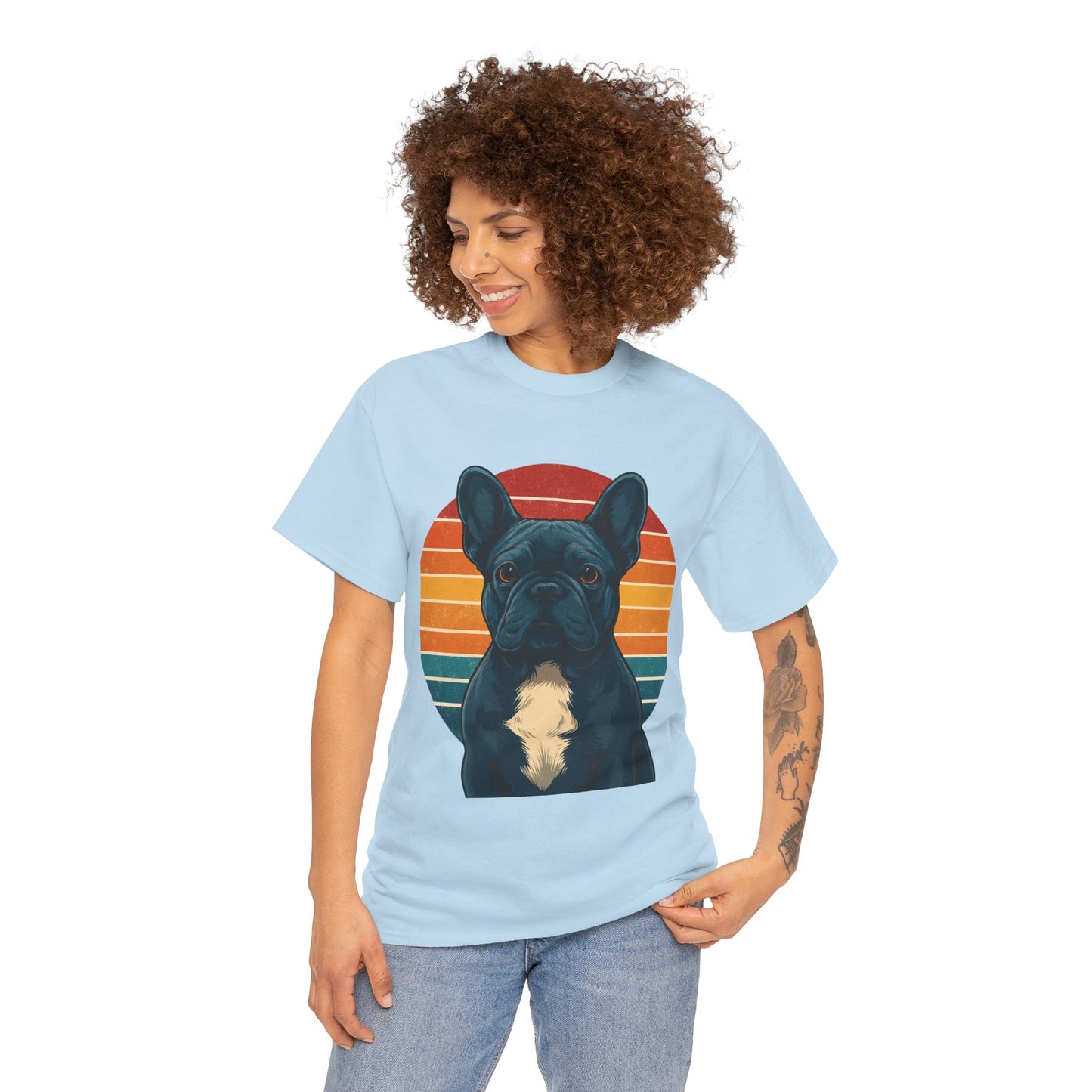 Retro Blue French Bulldog T-Shirt | Vintage Frenchie Dog Tee | 70s Sunset Graphic Shirt | Frenchie Lover Gift | Cute Pet Owner Apparel