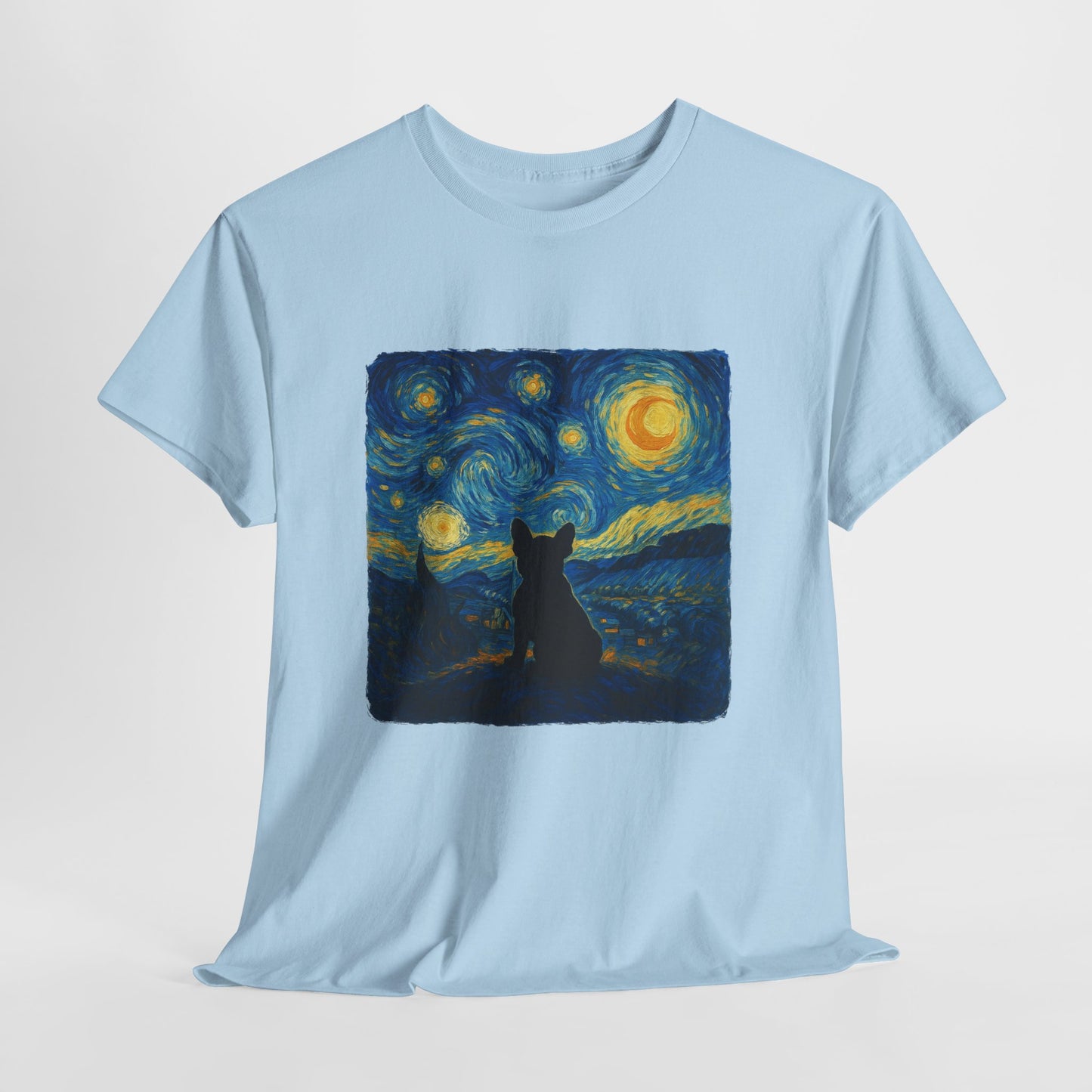 Starry Night Frenchie T-Shirt – Van Gogh Inspired French Bulldog Tee, Artistic Dog Lover Shirt, Unique Gift for Pet Moms & Dads