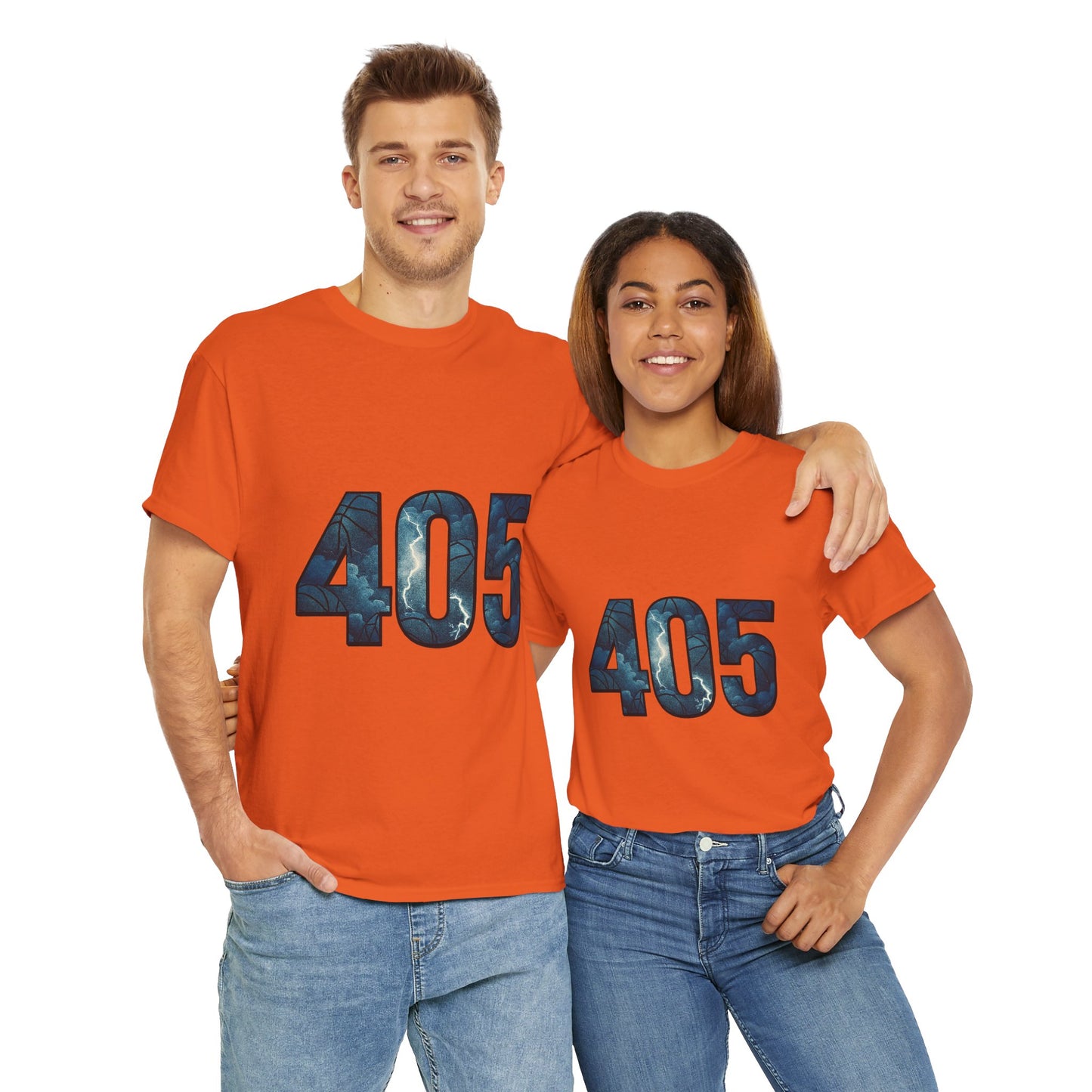 405 Thunder Lightning Tee | OKC Basketball Shirt | Oklahoma Area Code Shirt | Orange & Blue Thunder Fan Graphic Tee | Local Pride Shirt