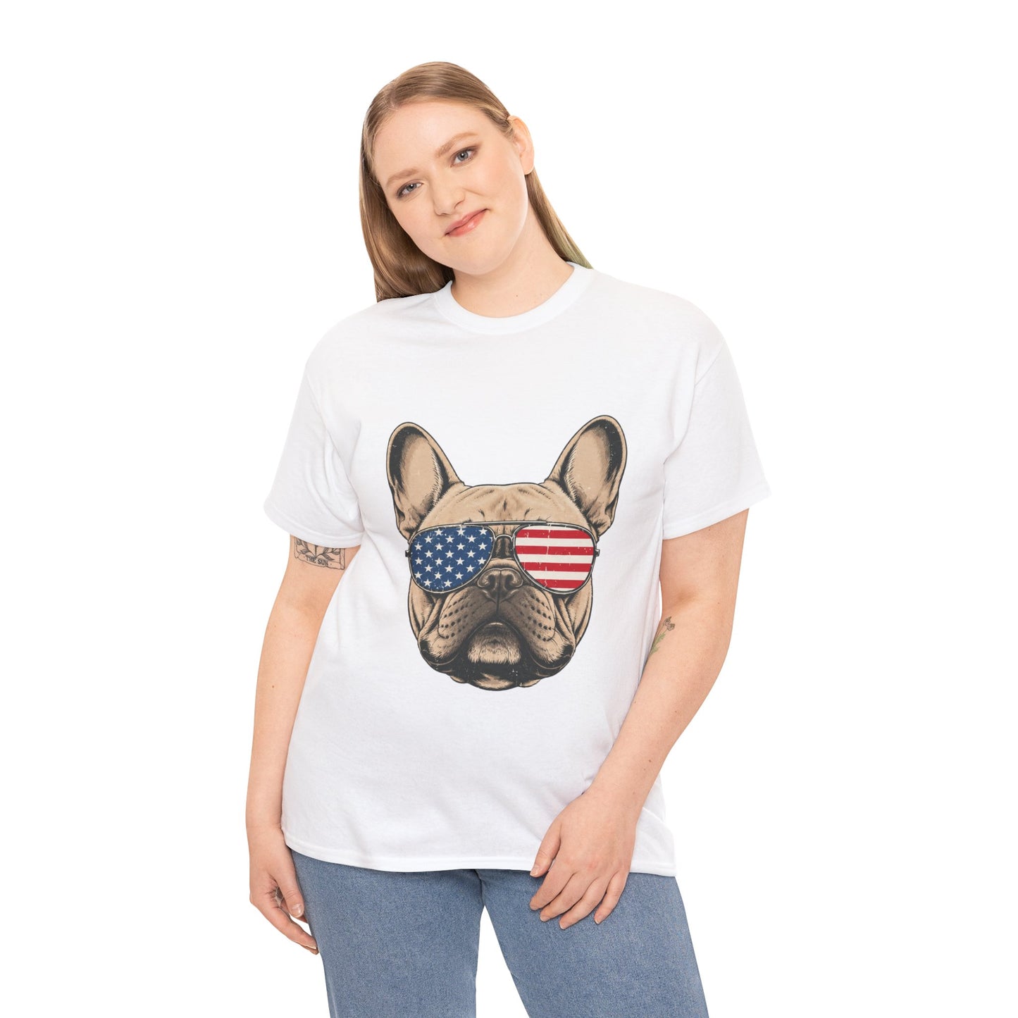 Patriotic French Bulldog Shirt, American Flag Sunglasses Frenchie Tee, Fourth of July Dog Lover Shirt, USA French Bulldog Gift