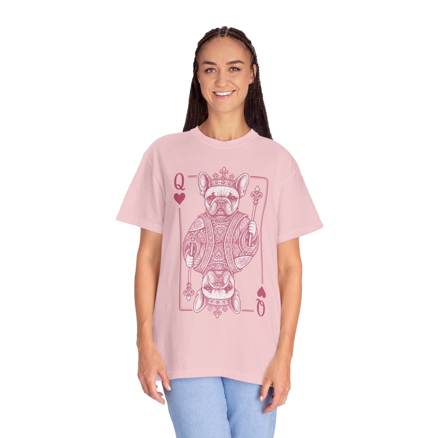 Queen of Hearts French Bulldog Shirt, Frenchie Queen Playing Card Tee, Dog Mom Gift, Cute French Bulldog Graphic Shirt, Royal Frenchie T-Shirt