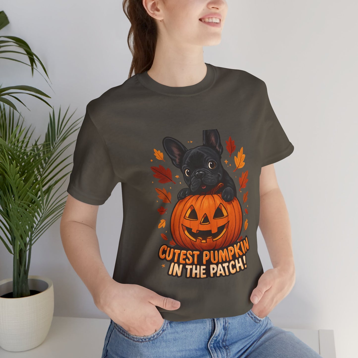 Cutest Pumpkin in the Patch Frenchie T-Shirt | Halloween Dog Lover Tee | Fall French Bulldog Shirt | Cute Pumpkin Patch Graphic Tee