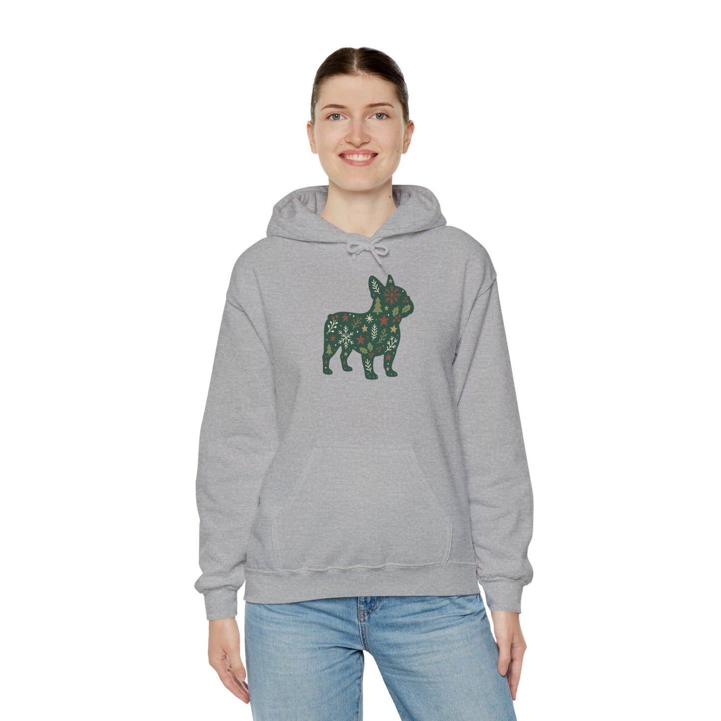 Christmas Frenchie Hoodie | Holiday French Bulldog Sweatshirt | Cute Dog Mom Gift | Frenchie Lover Xmas Hoodie | Winter Dog Silhouette Pullover