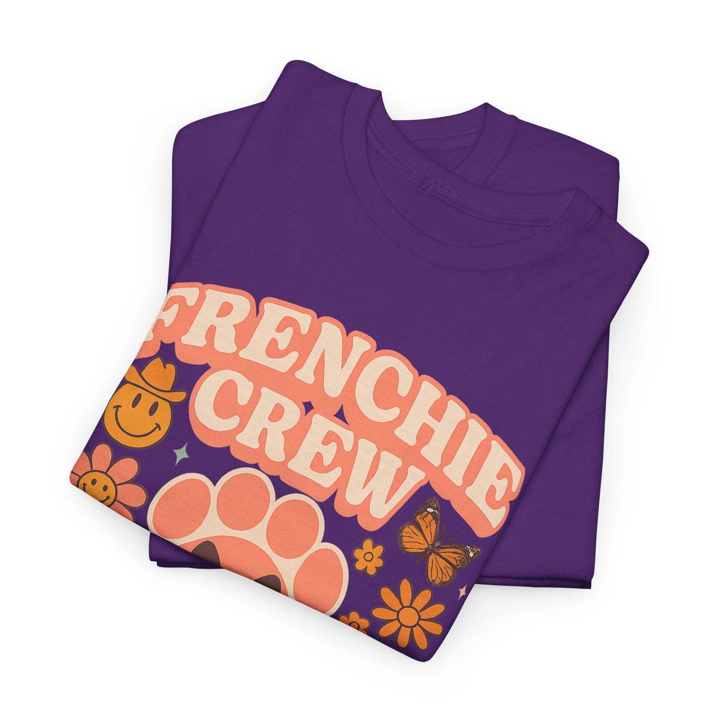 Frenchie Crew T-Shirt | Retro 70s Floral French Bulldog Tee | Groovy Dog Mom Shirt | Frenchie Lover Gift | Vintage Aesthetic Graphic Tee